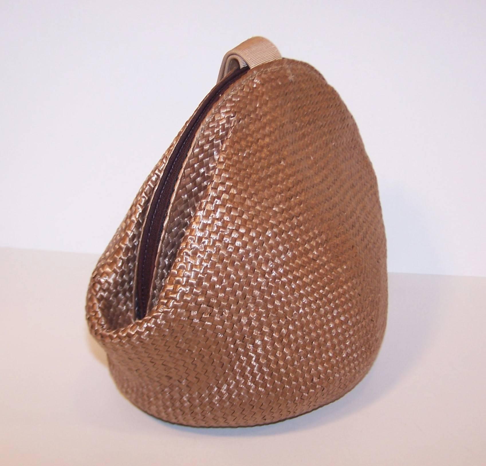 C.1950 Lewis Woven Straw Handbag With Unique Shape 1