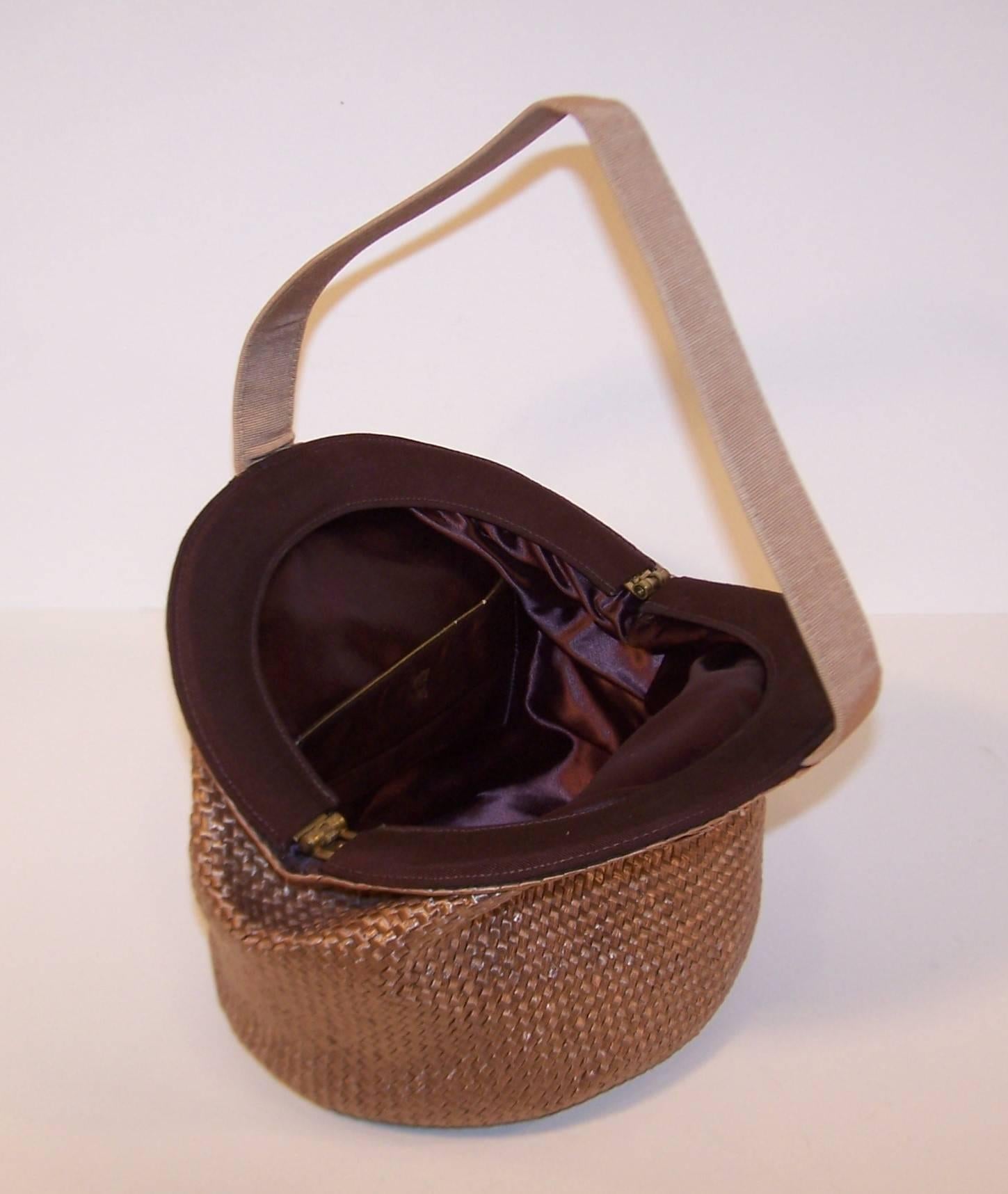 C.1950 Lewis Woven Straw Handbag With Unique Shape 3