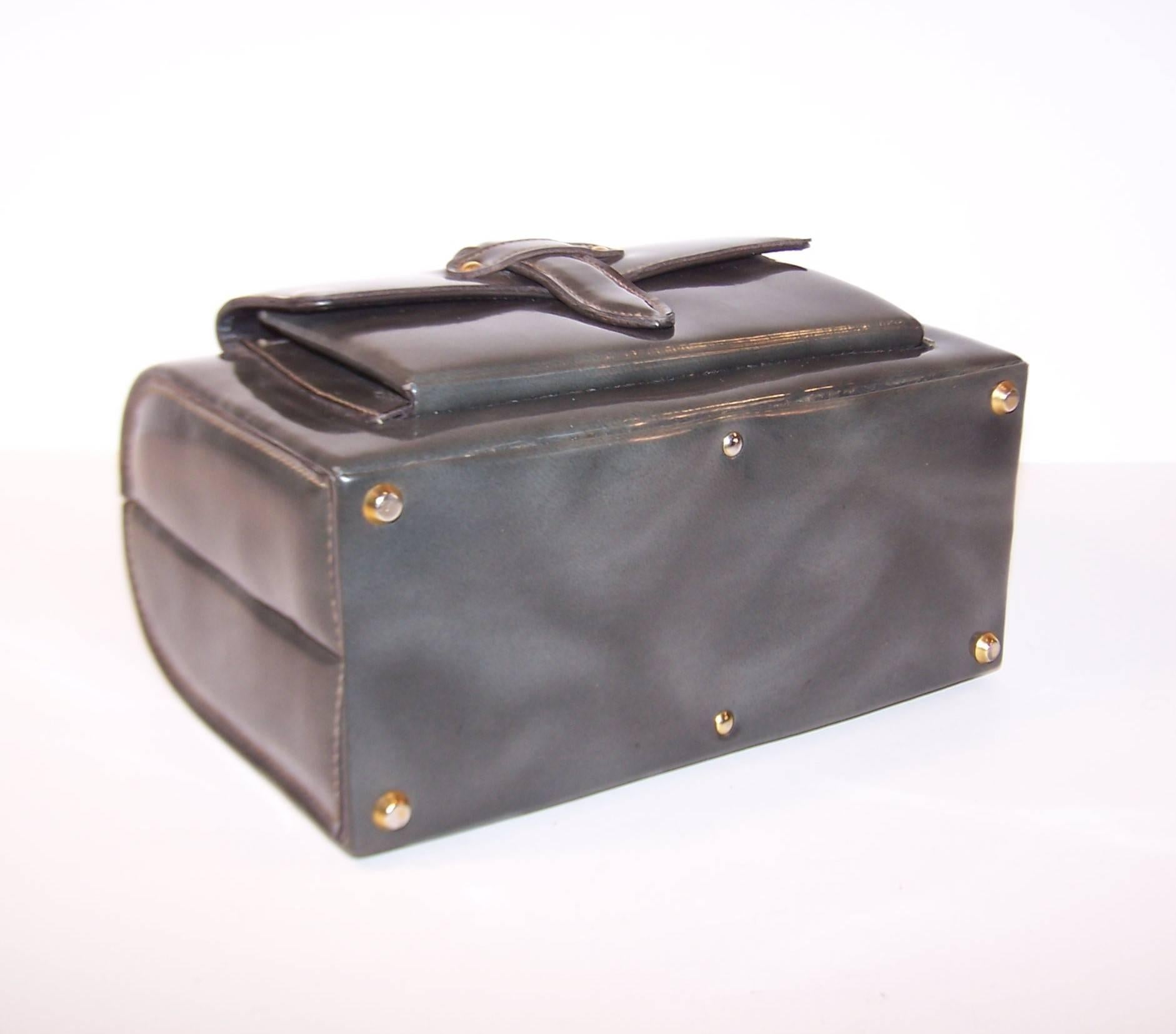 Women's 1960's Tano of Madrid Gray Patent Leather Box Handbag