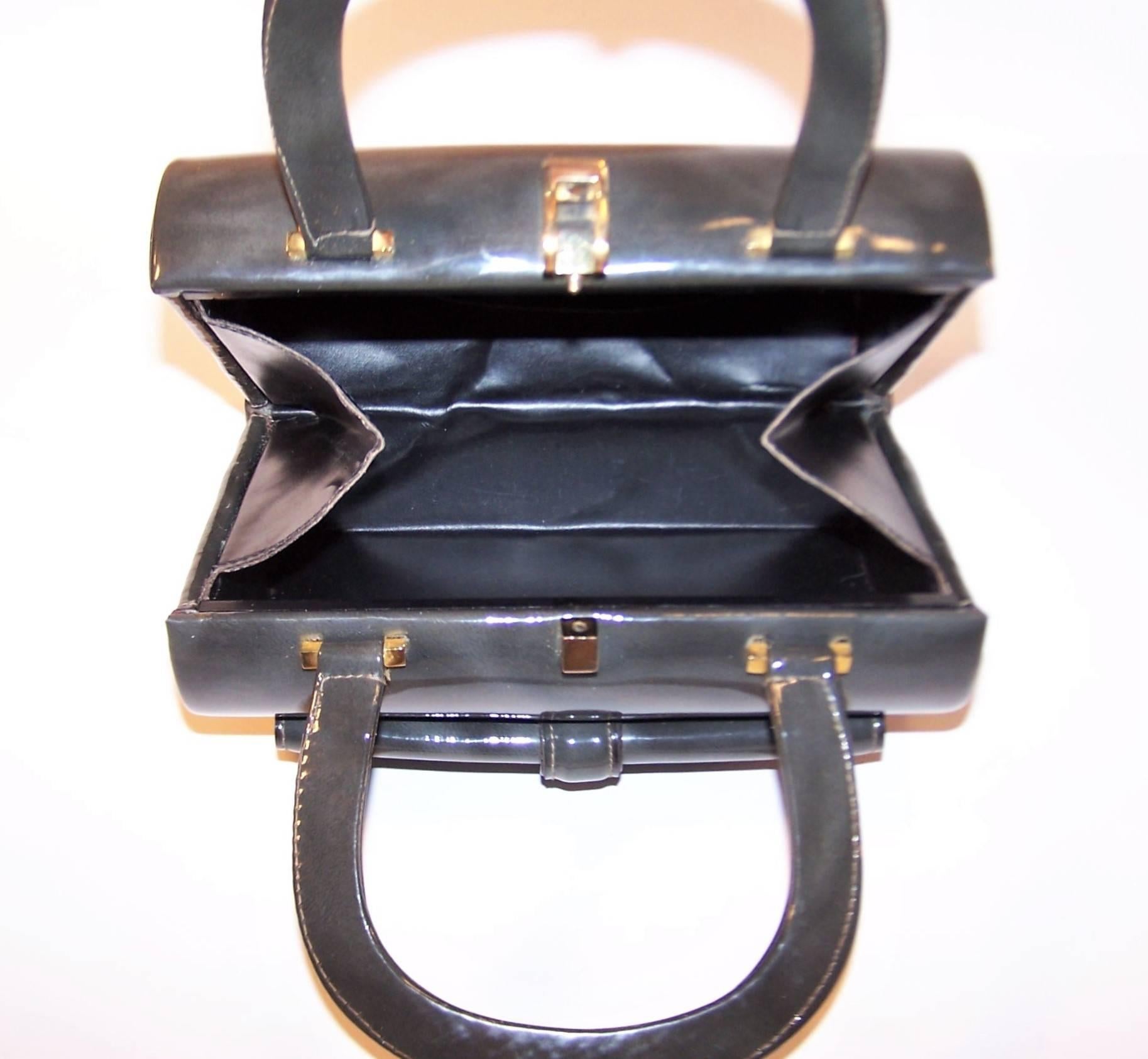 1960's Tano of Madrid Gray Patent Leather Box Handbag 1