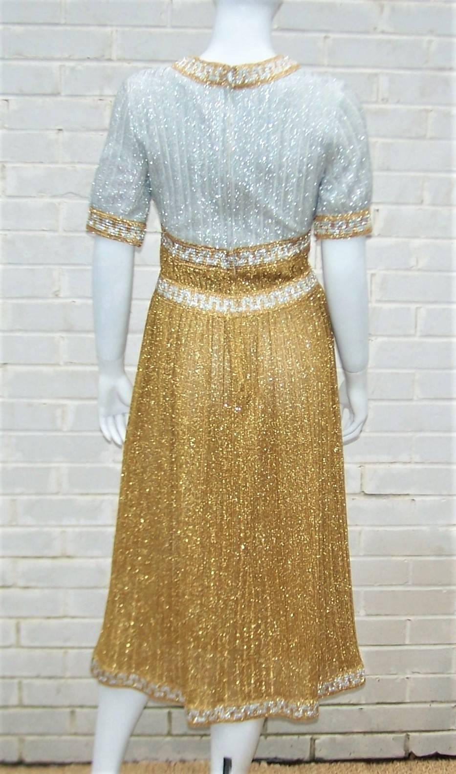 Dazzling 1960's Mr. Mort by Stan Herman Gold & Silver Lamé Dress 1