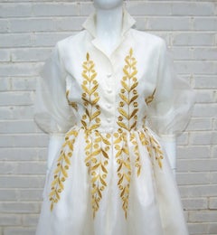 Ladylike 1950's Jr. Theme Embroidered White Silk Organza Dress