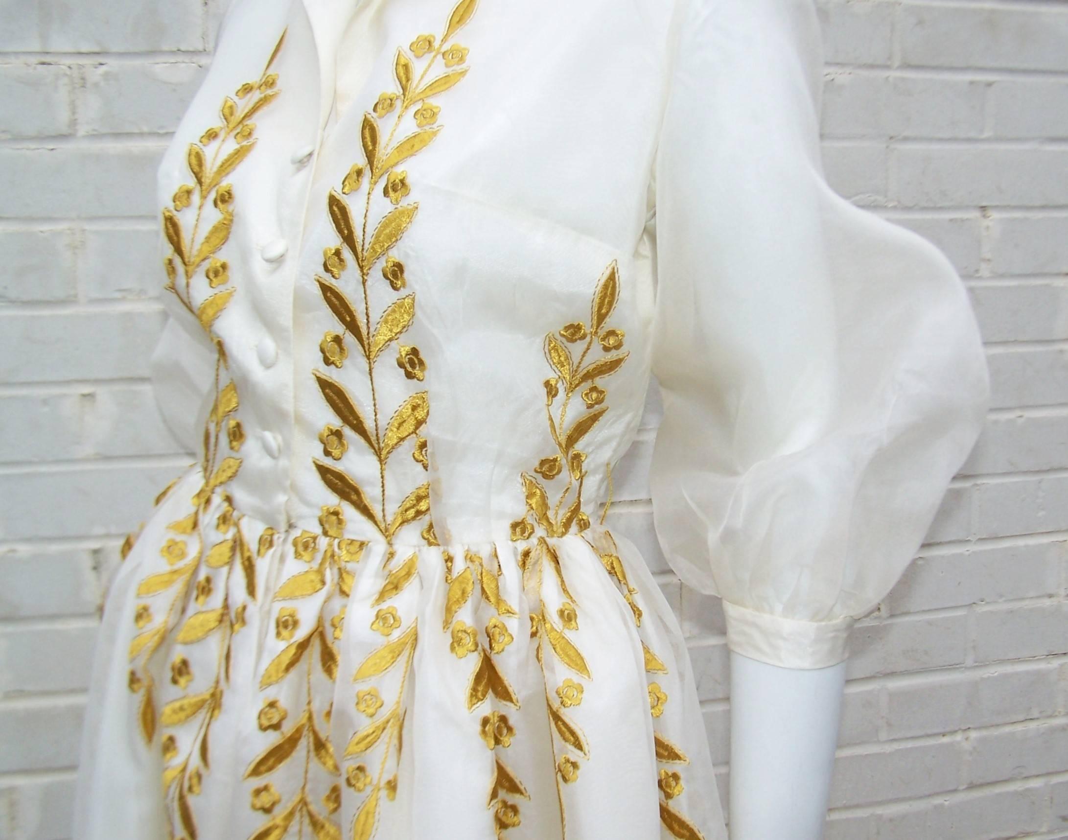 Ladylike 1950's Jr. Theme Embroidered White Silk Organza Dress 3
