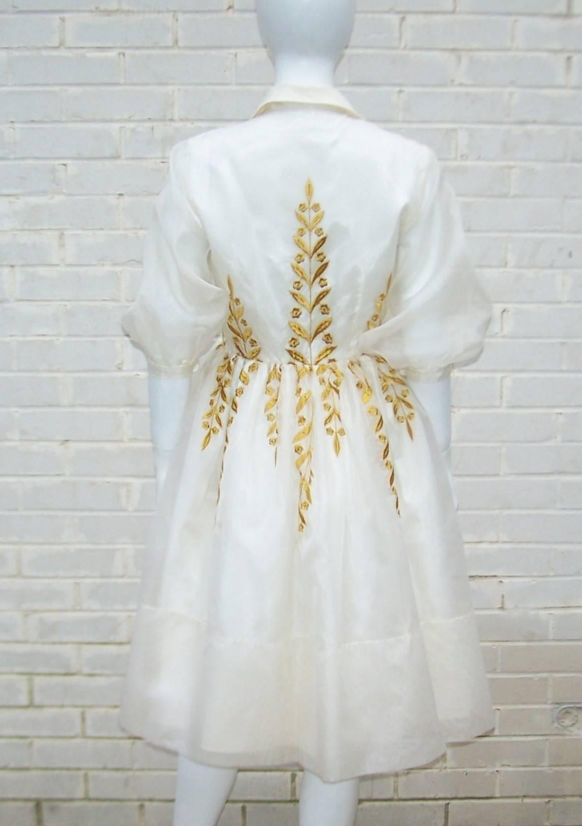 Ladylike 1950's Jr. Theme Embroidered White Silk Organza Dress 4