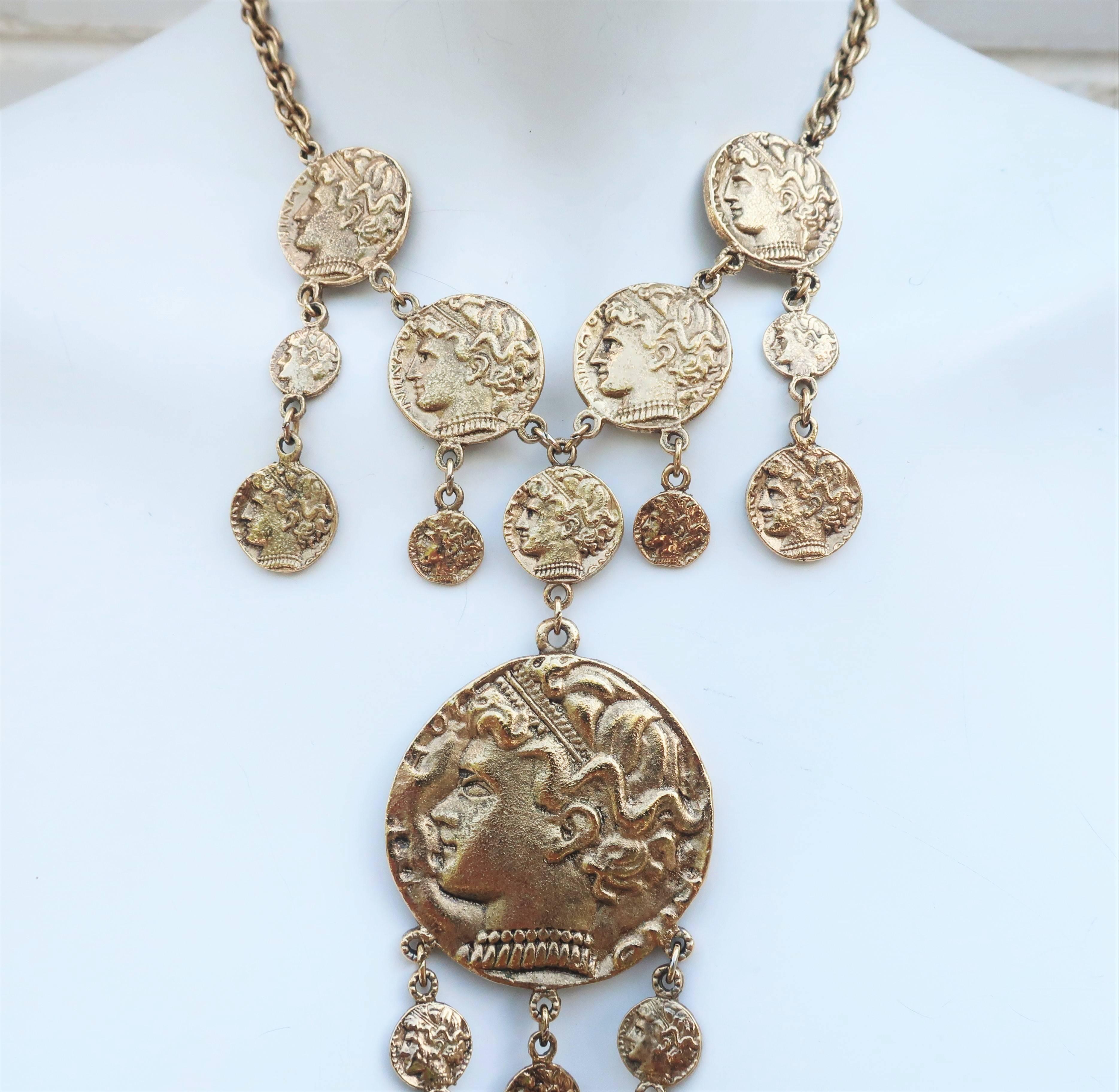 Rich 1970's Trifari Gold Coin Medallion Necklace  In Good Condition In Atlanta, GA