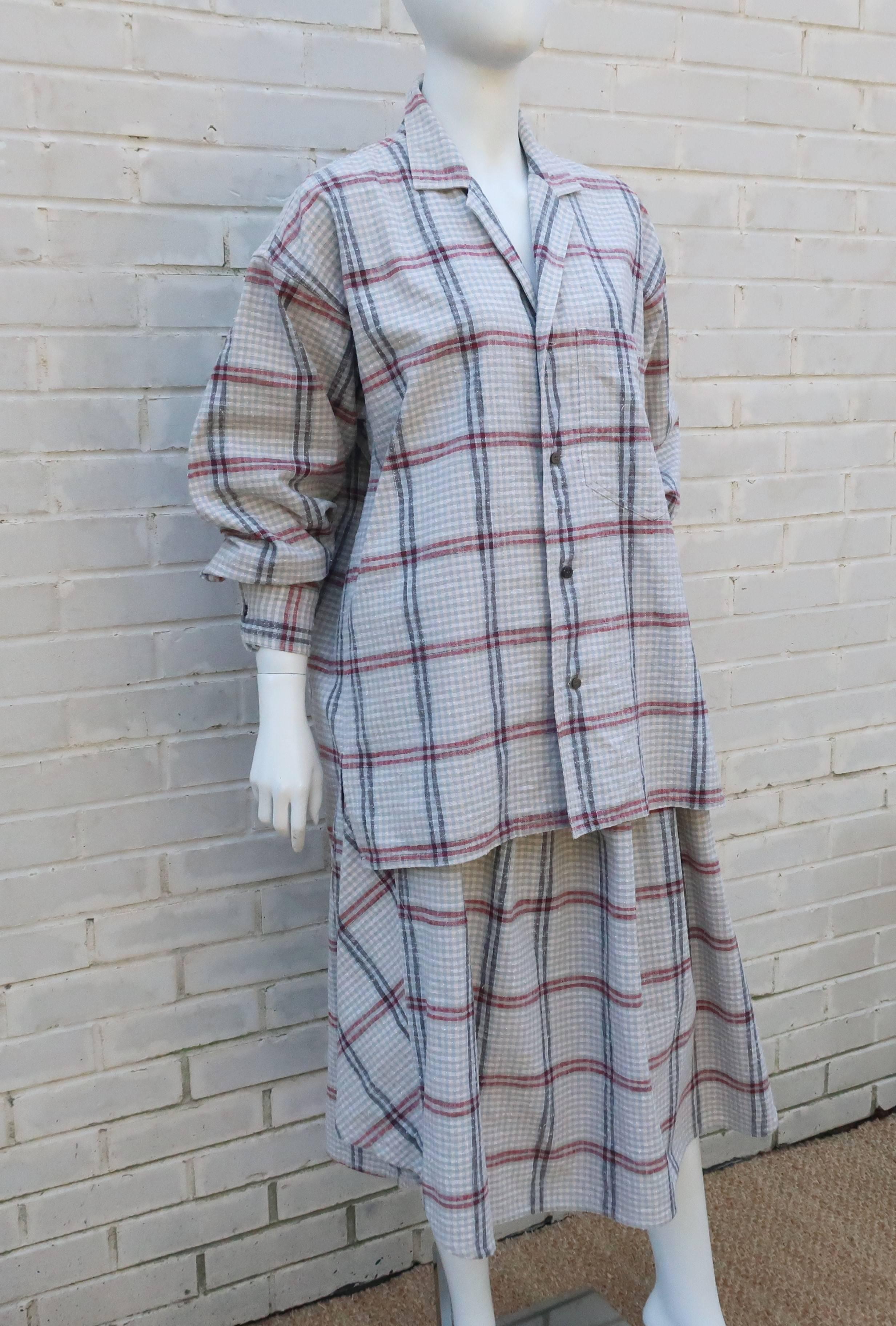 Gray Issey Miyake Plantation Deconstructed Skirt & Top Dress Ensemble, C.1980
