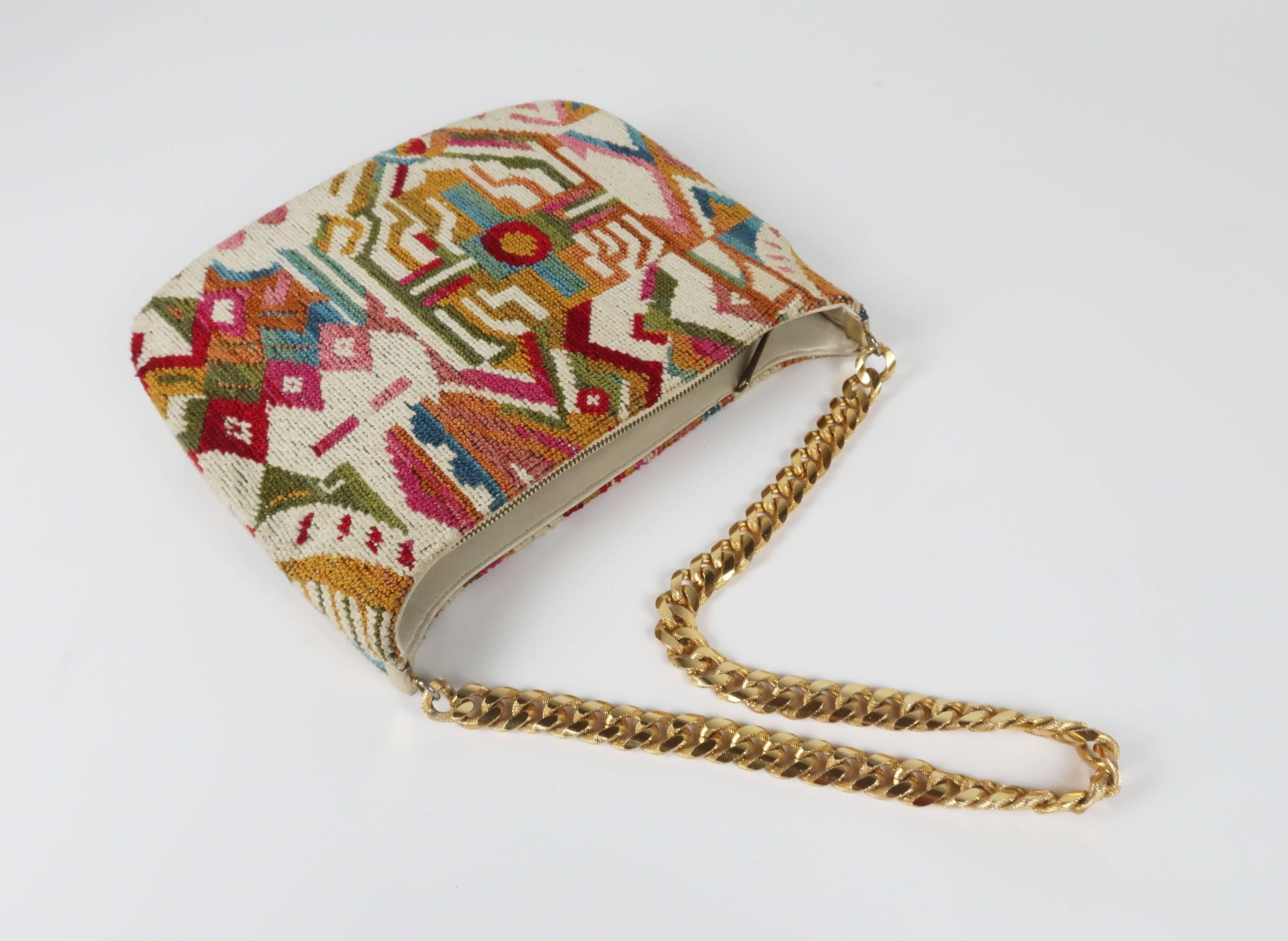 Women's Colorful C.1970 Meyers Geometric Needlepoint Handbag 