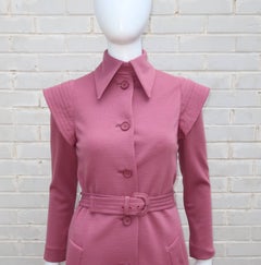 Futuristic 1960's Geoffrey Beene Mauve Wool Knit Coat Dress