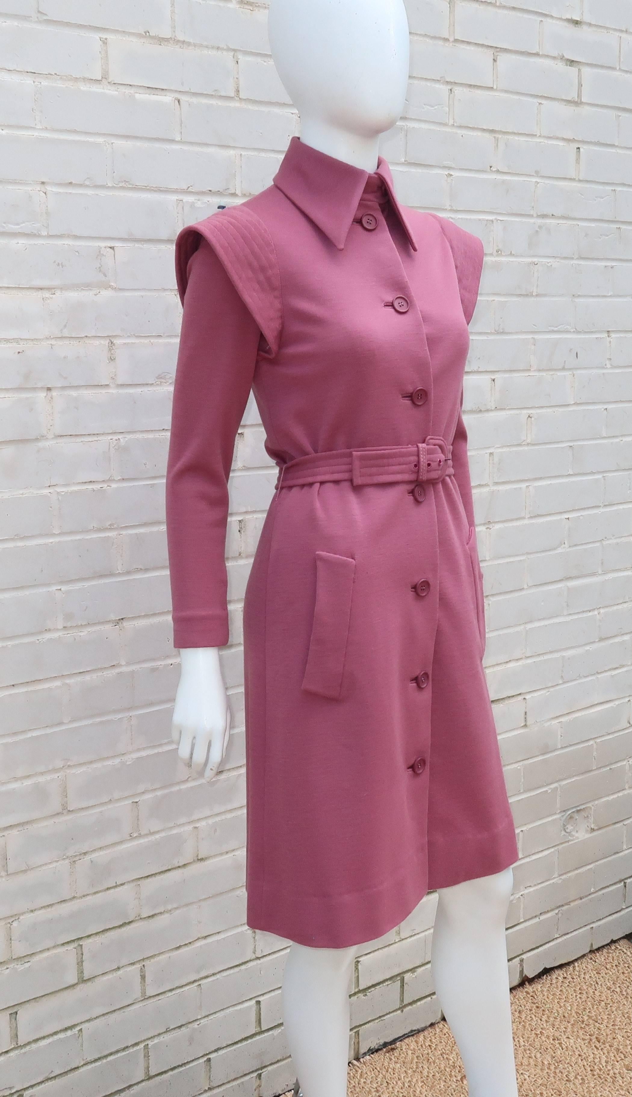 Pink Futuristic 1960's Geoffrey Beene Mauve Wool Knit Coat Dress