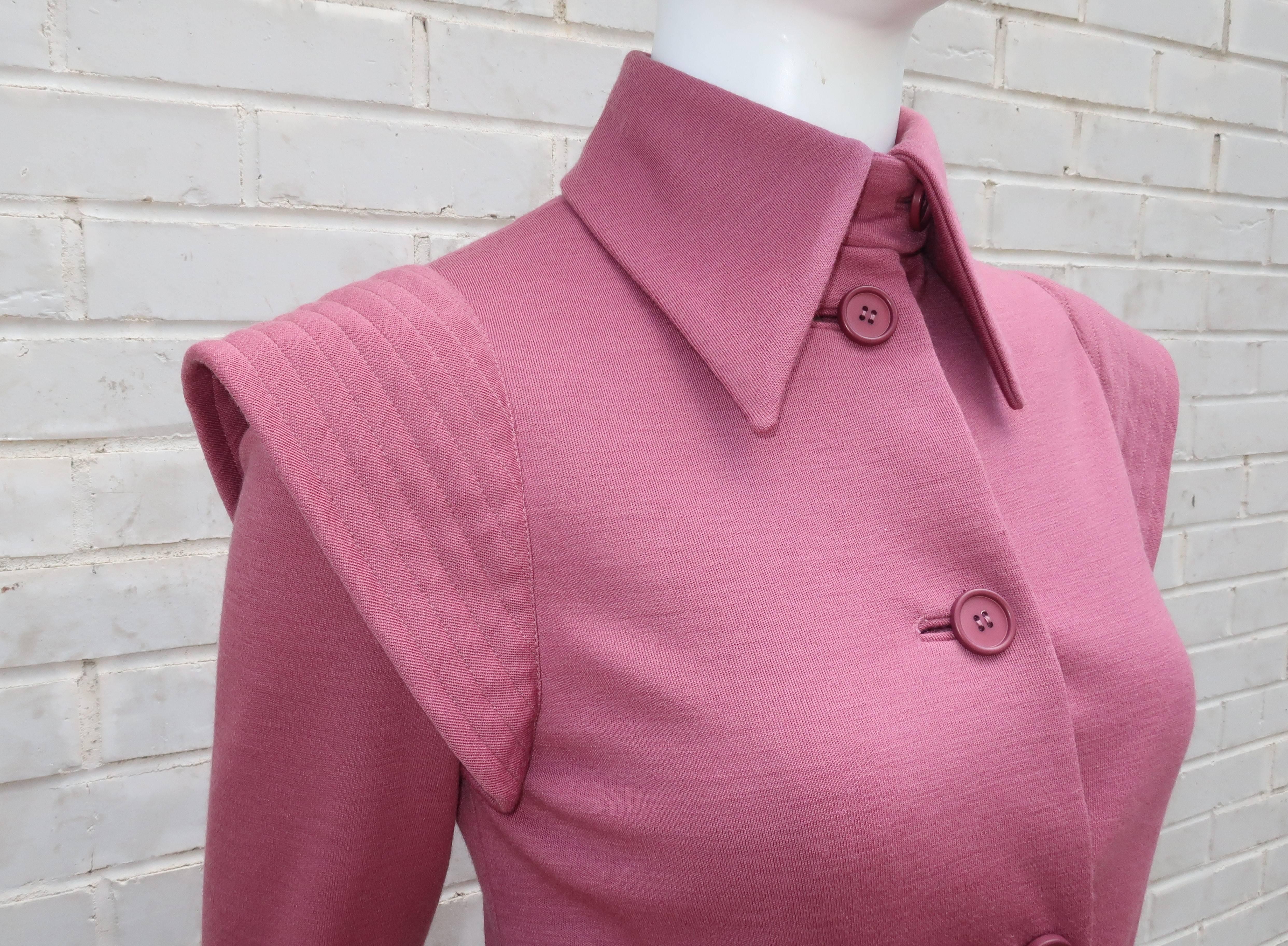 Futuristic 1960's Geoffrey Beene Mauve Wool Knit Coat Dress In Good Condition In Atlanta, GA