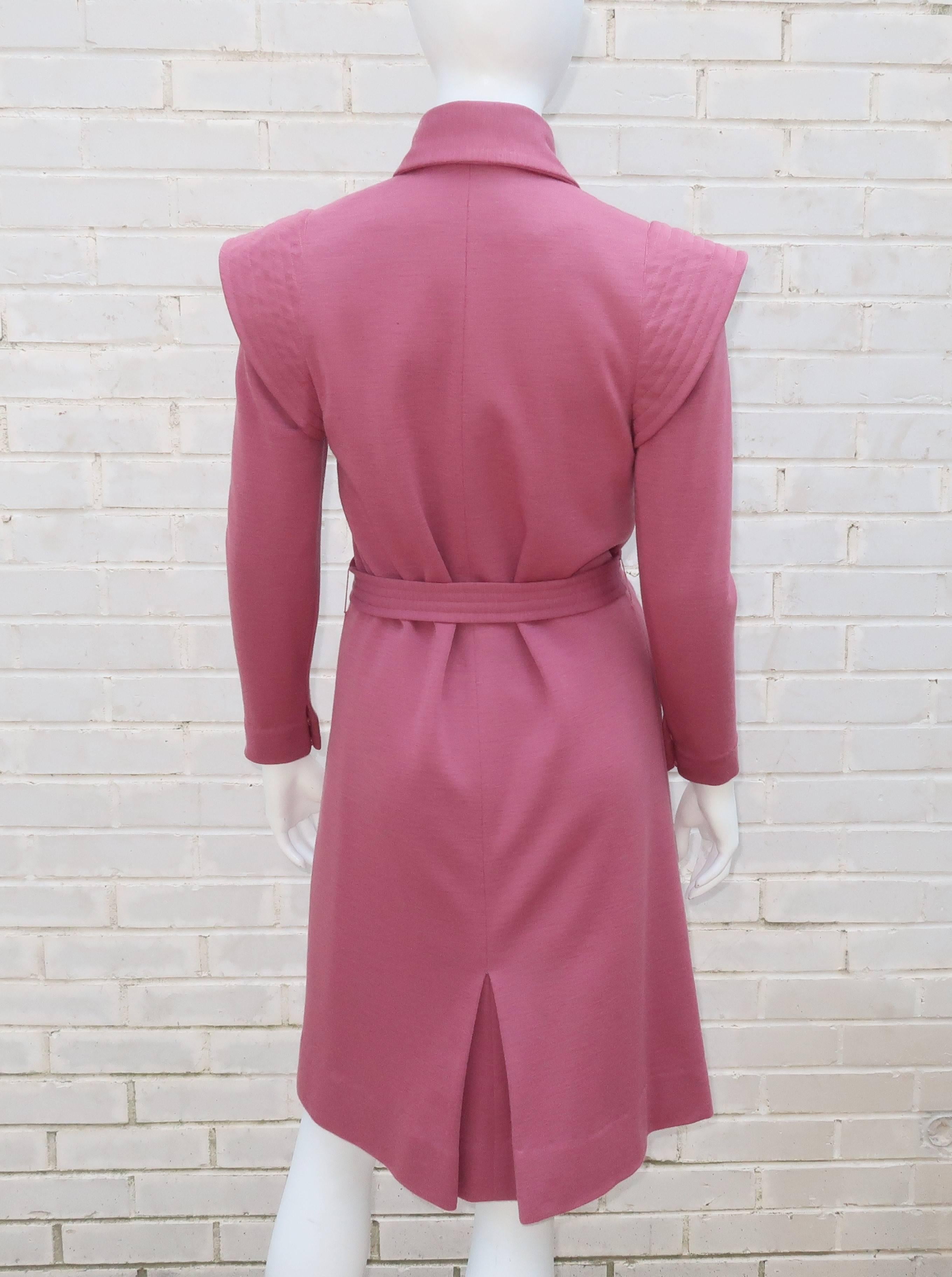 Futuristic 1960's Geoffrey Beene Mauve Wool Knit Coat Dress 2