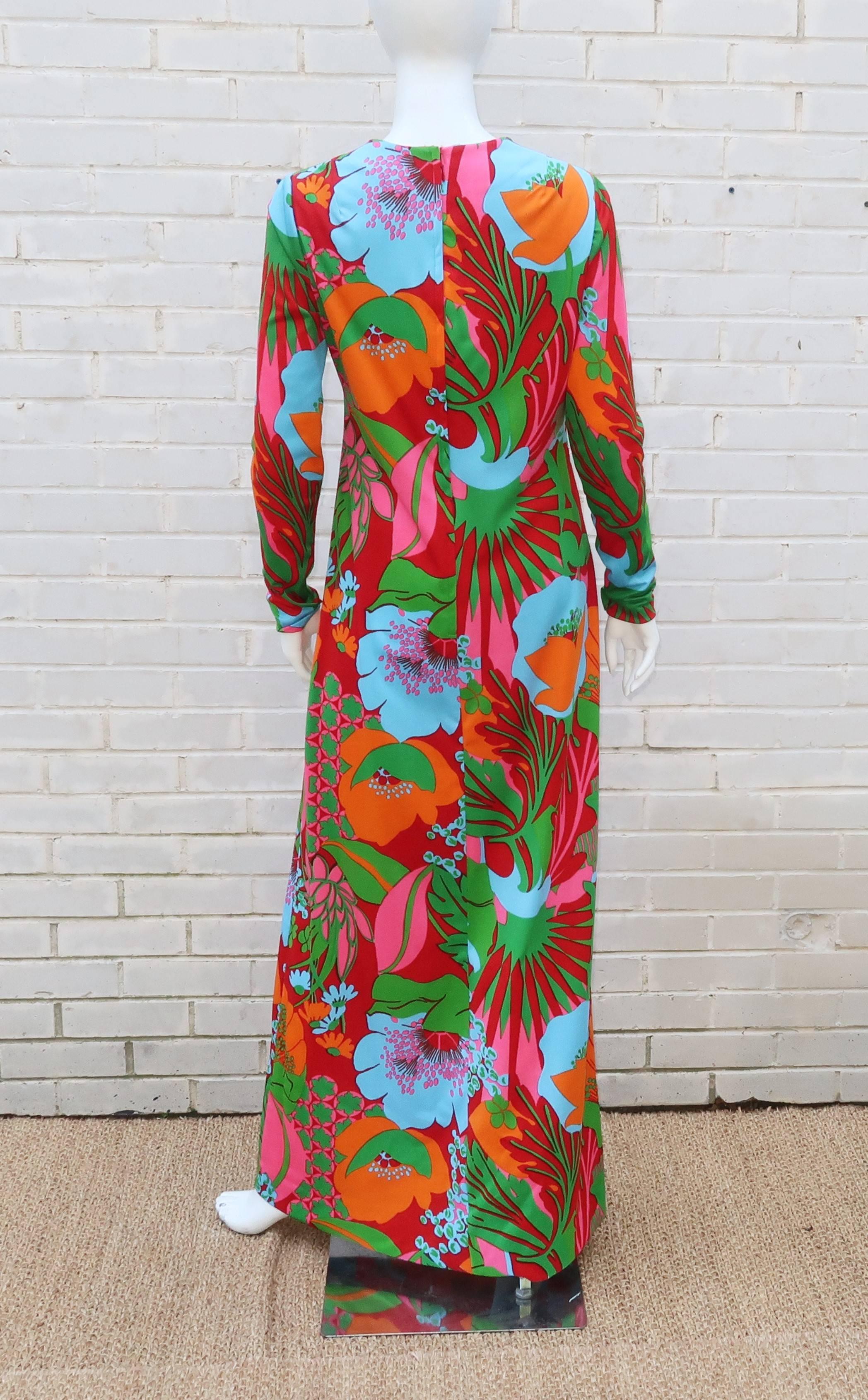 Vibrant 1960's Don Luis de España Mod Tropical Maxi Dress With Overlay 3