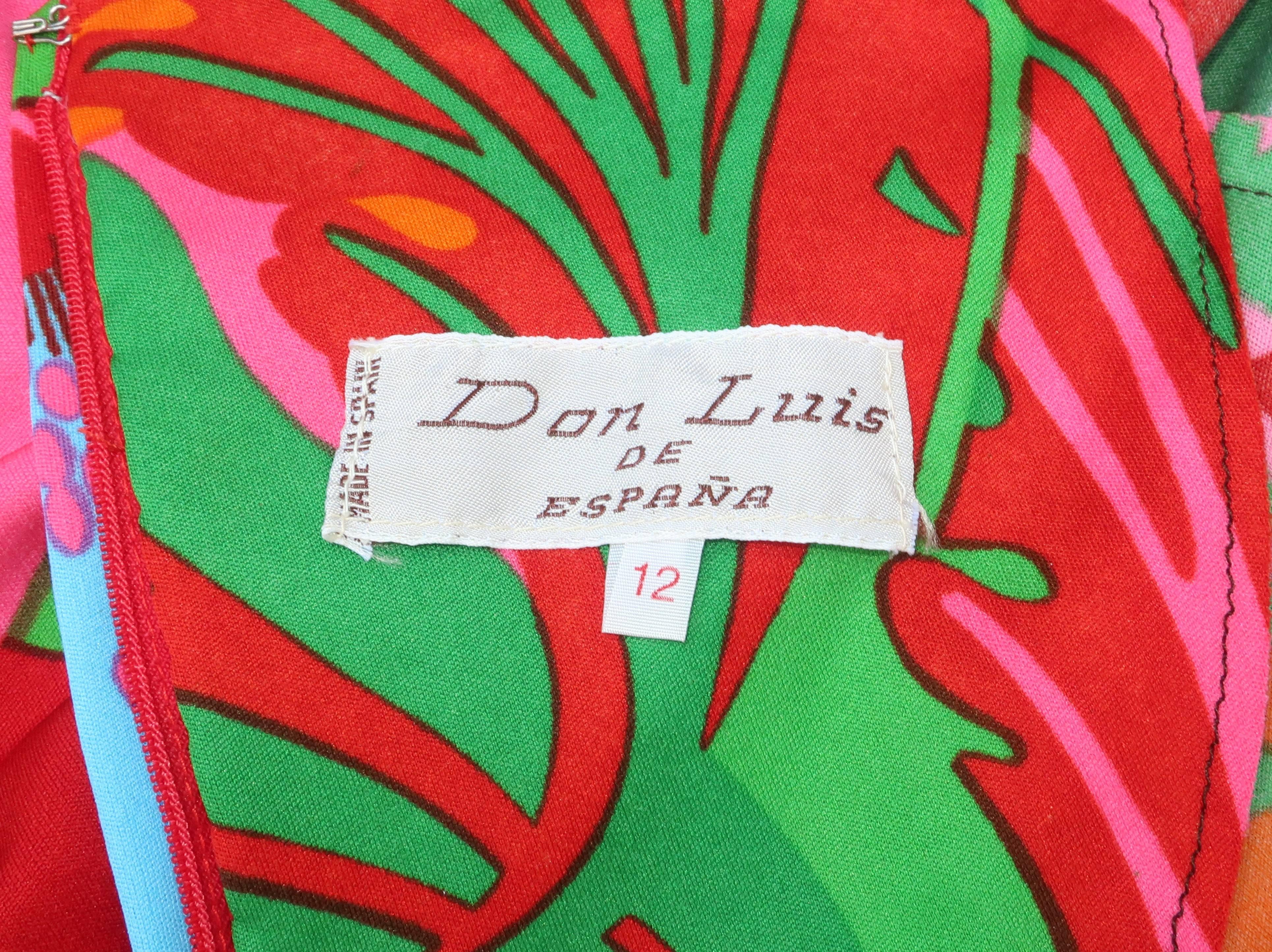 Vibrant 1960's Don Luis de España Mod Tropical Maxi Dress With Overlay 4