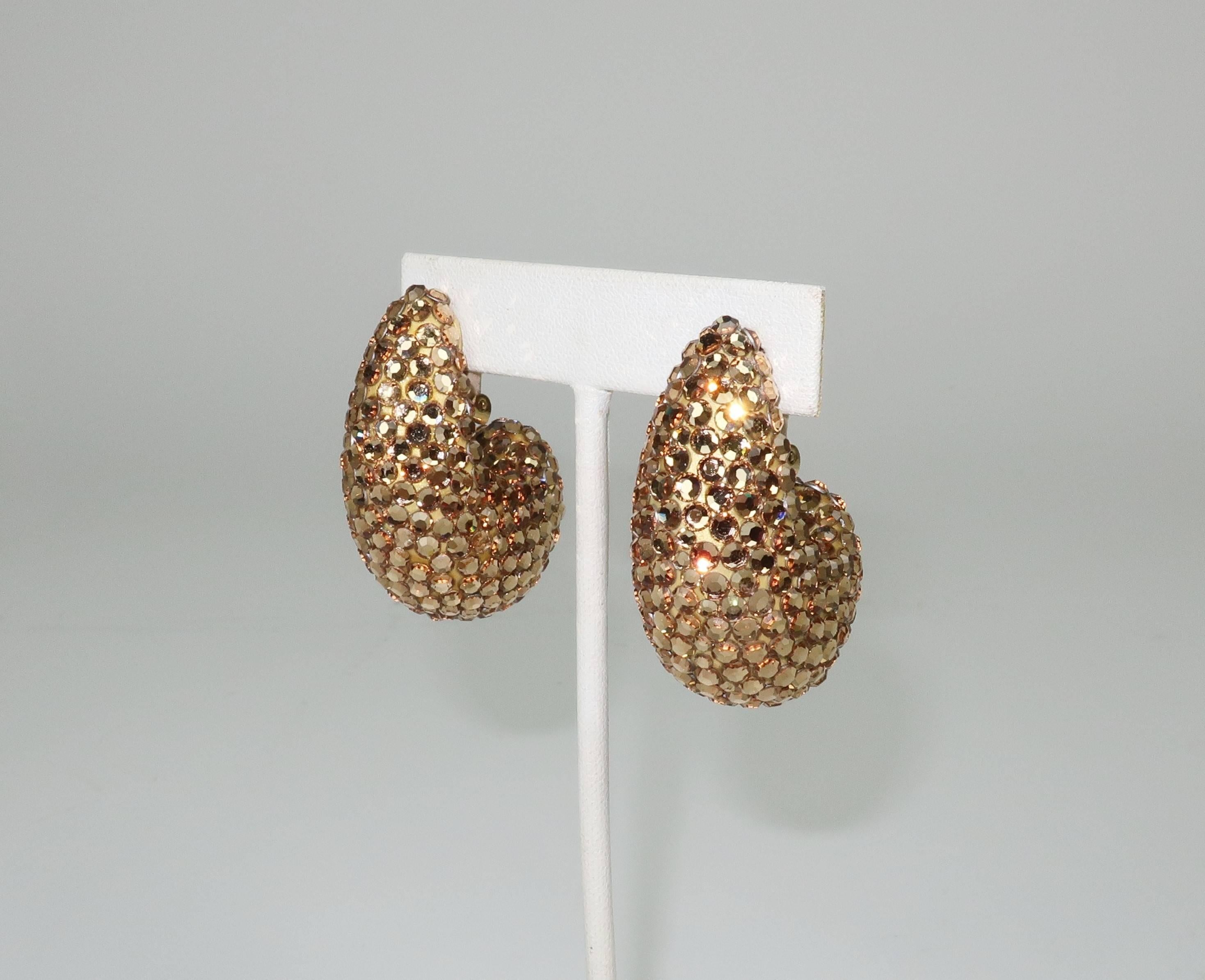 Modern 1980's Richard Kerr Nautilus Shaped Gold Pave Crystal Earrings