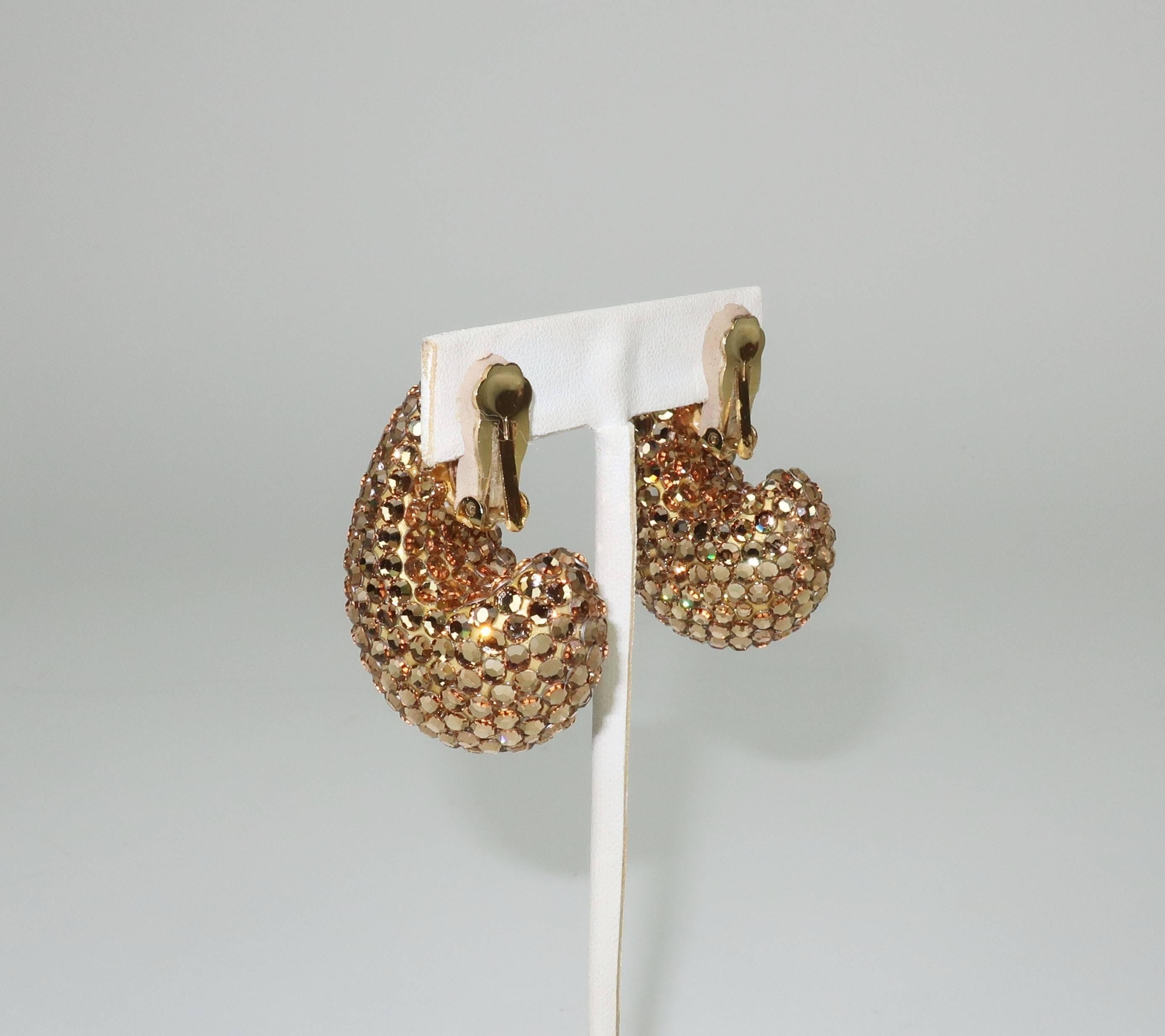 1980's Richard Kerr Nautilus Shaped Gold Pave Crystal Earrings In Excellent Condition In Atlanta, GA