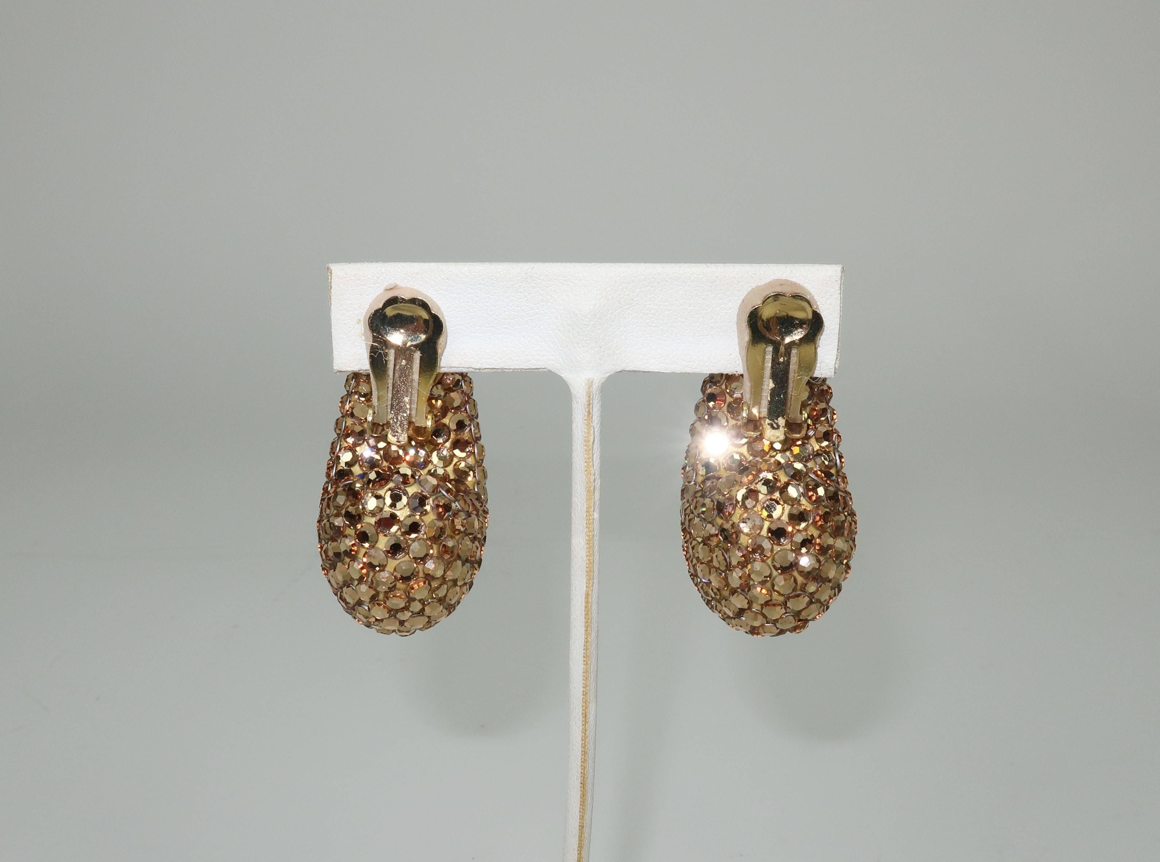 Women's 1980's Richard Kerr Nautilus Shaped Gold Pave Crystal Earrings
