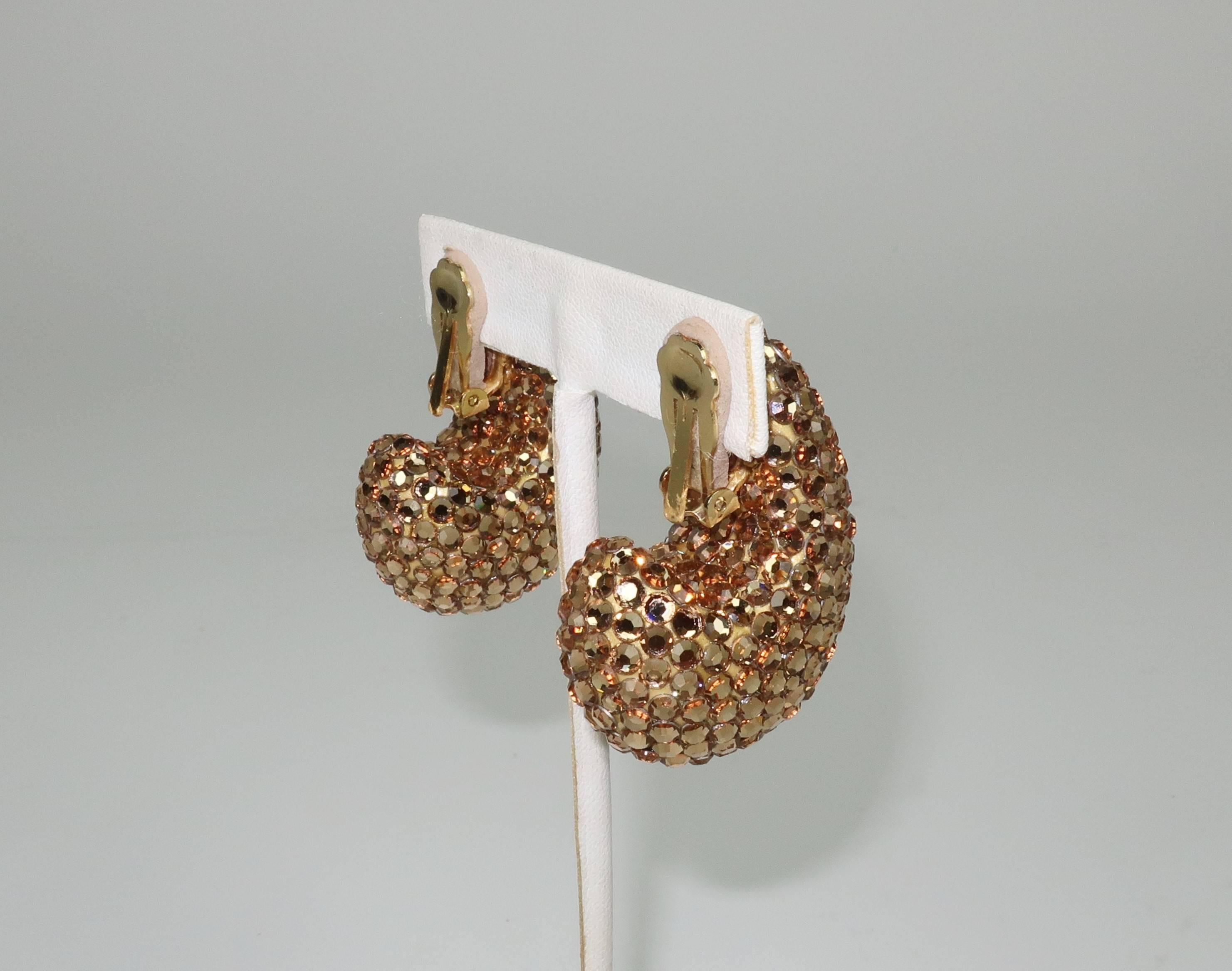 1980's Richard Kerr Nautilus Shaped Gold Pave Crystal Earrings 1
