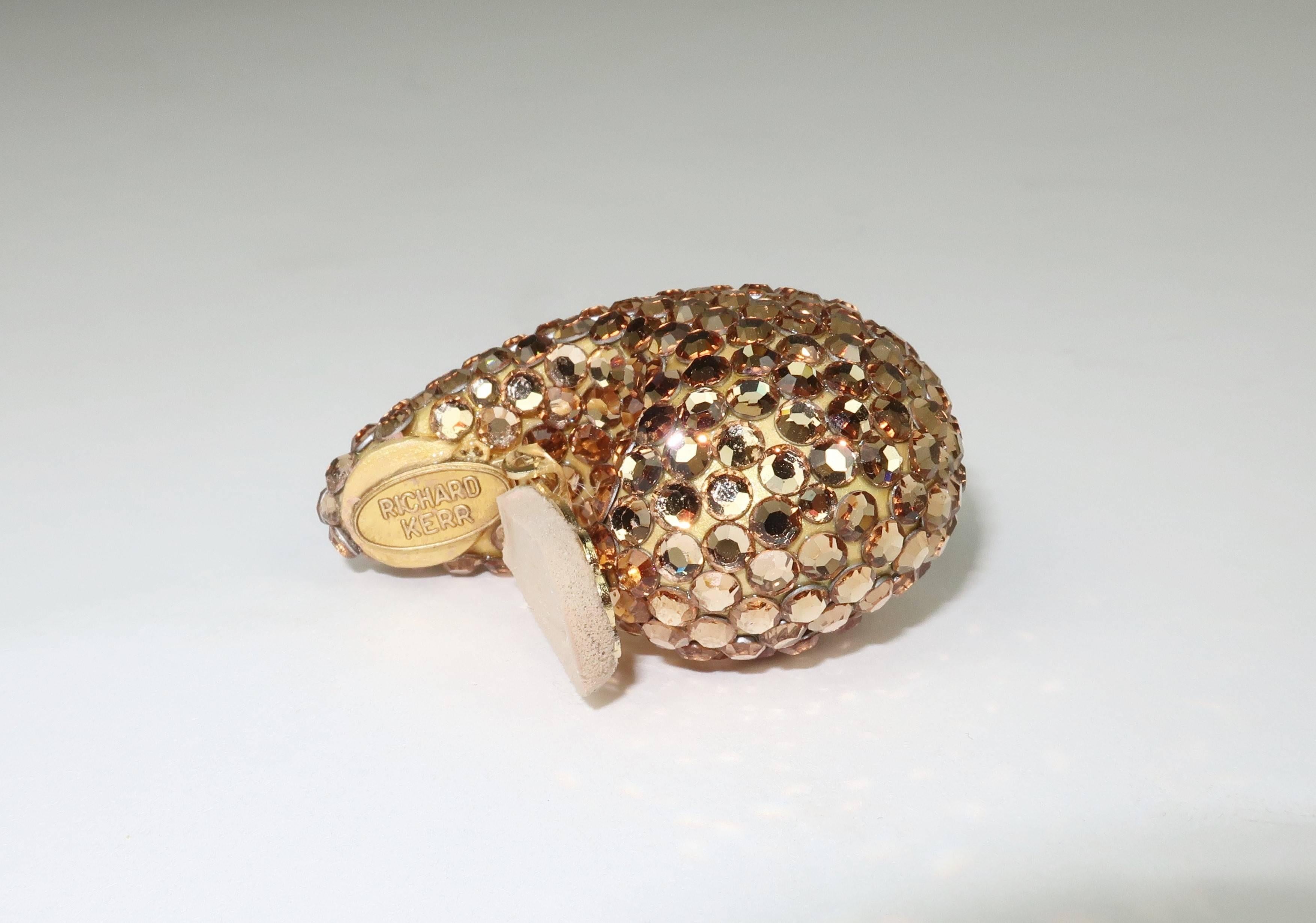 1980's Richard Kerr Nautilus Shaped Gold Pave Crystal Earrings 4