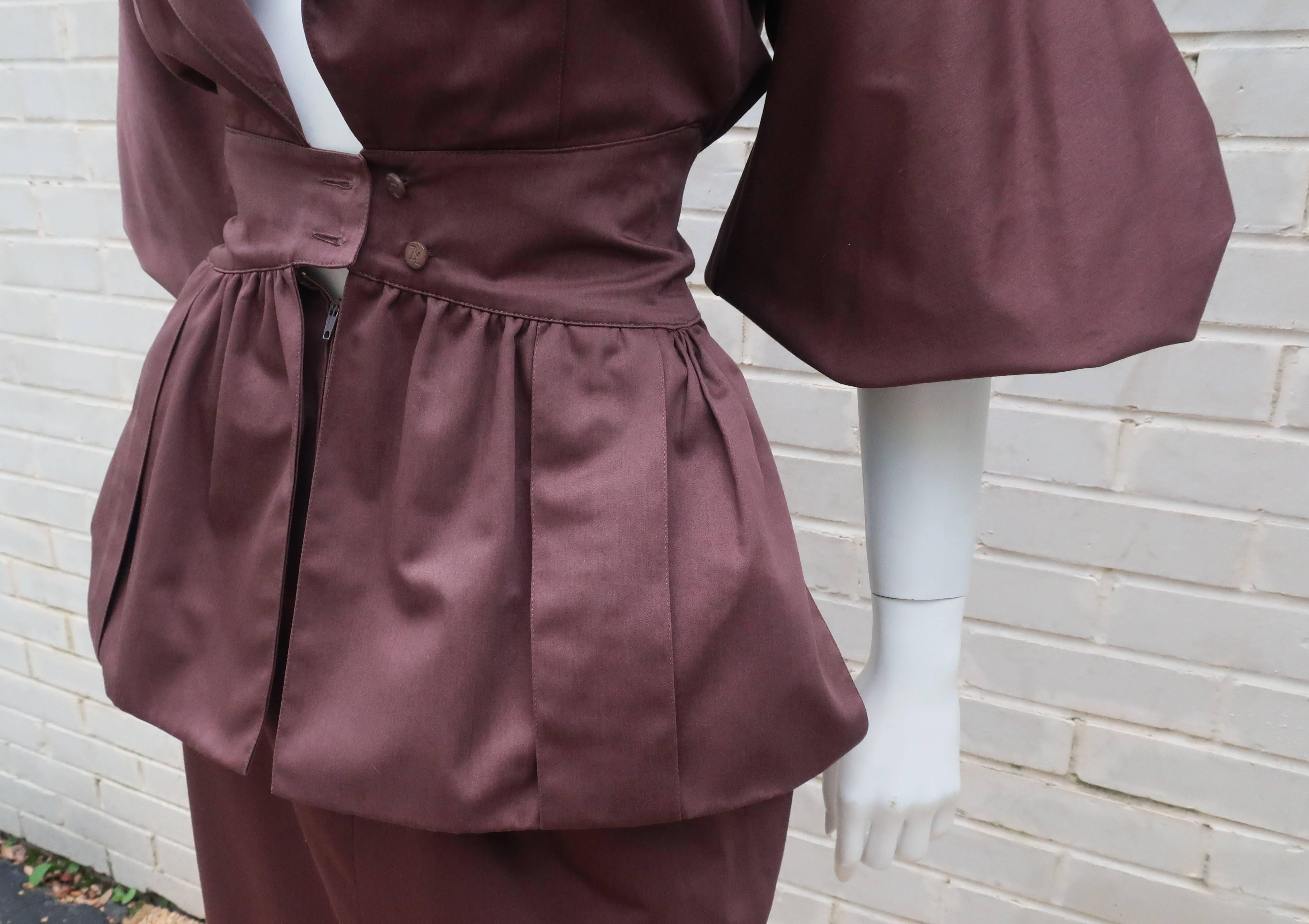 Women's 1980's Karl Lagerfeld Brown Polished Cotton Peplum Dress