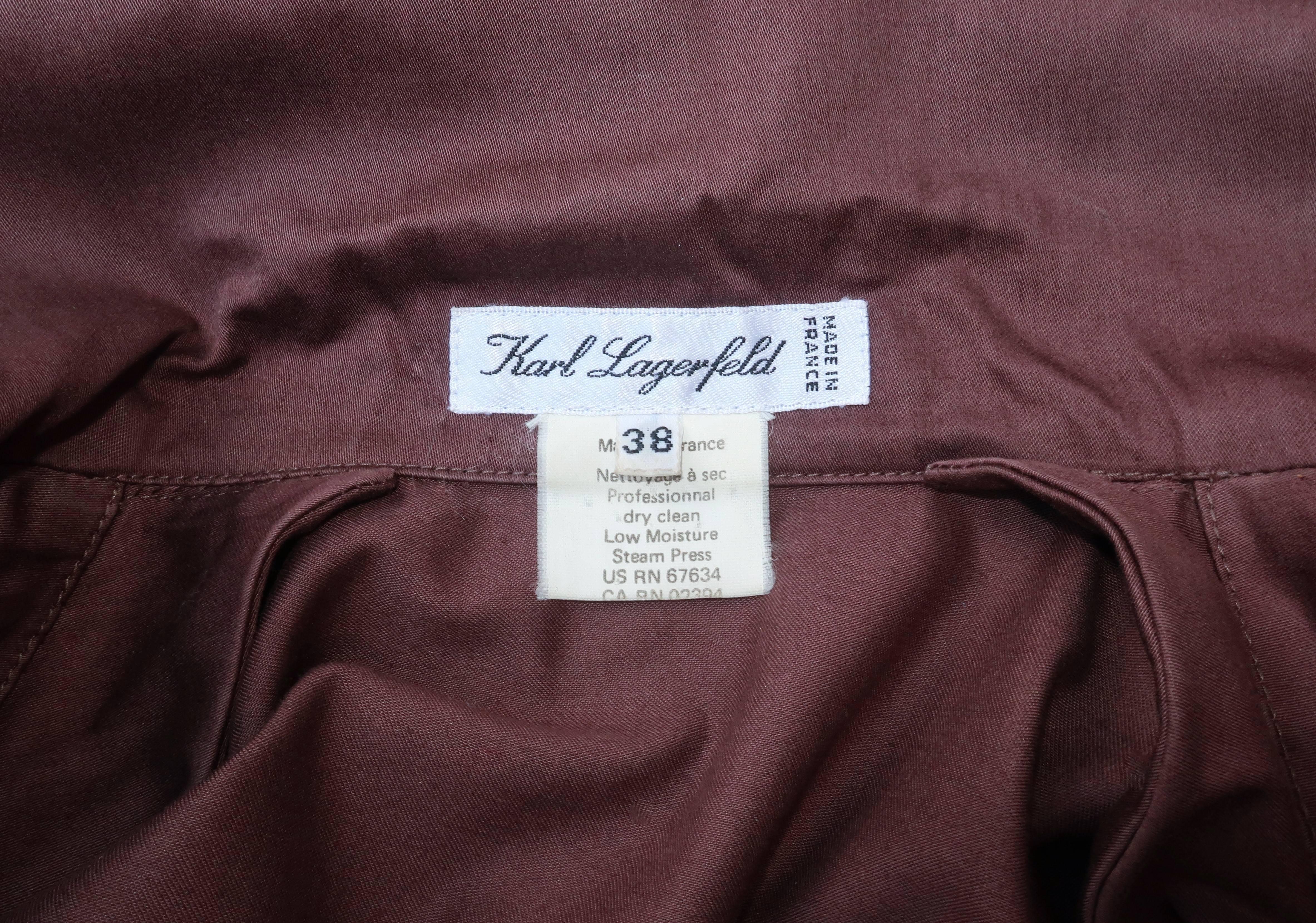 1980's Karl Lagerfeld Brown Polished Cotton Peplum Dress 5