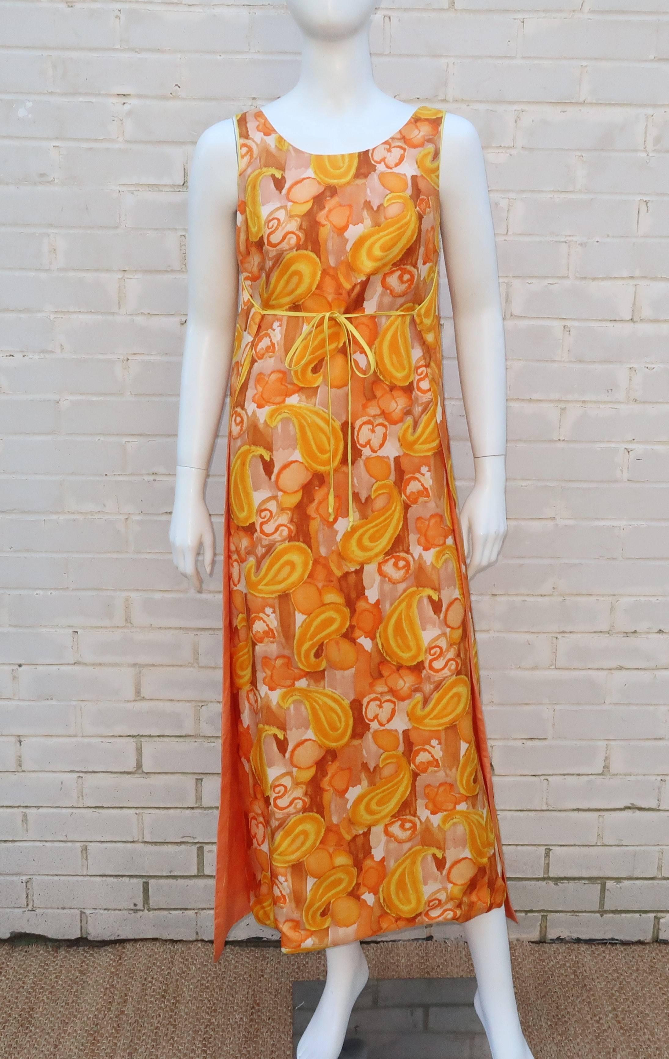 Orange Sunny 1960's Leisure Lovers Apron Dress Caftan