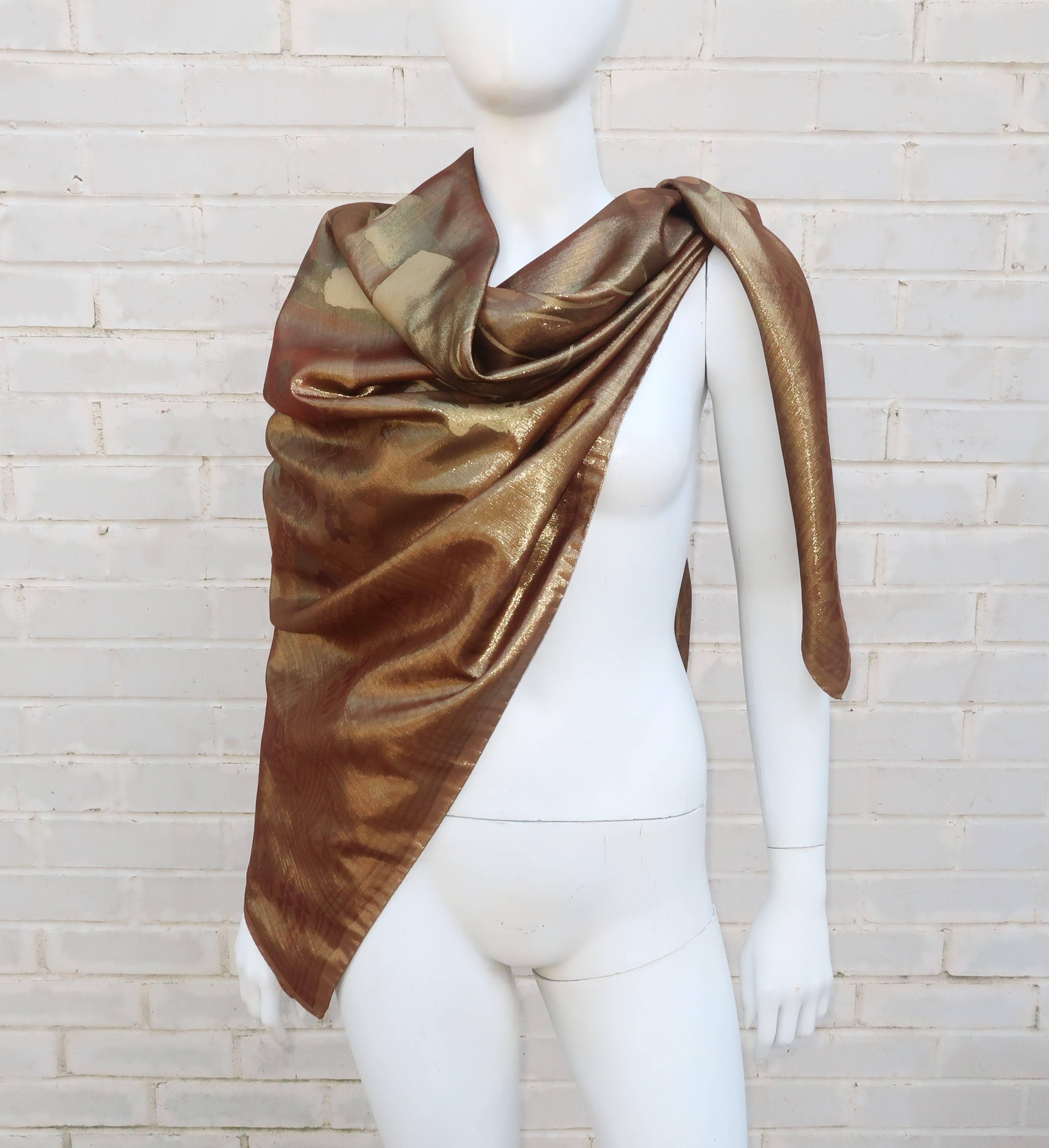 Artistically Amazing 1980's Escada Large Gold Lamé Scarf Shawl 1