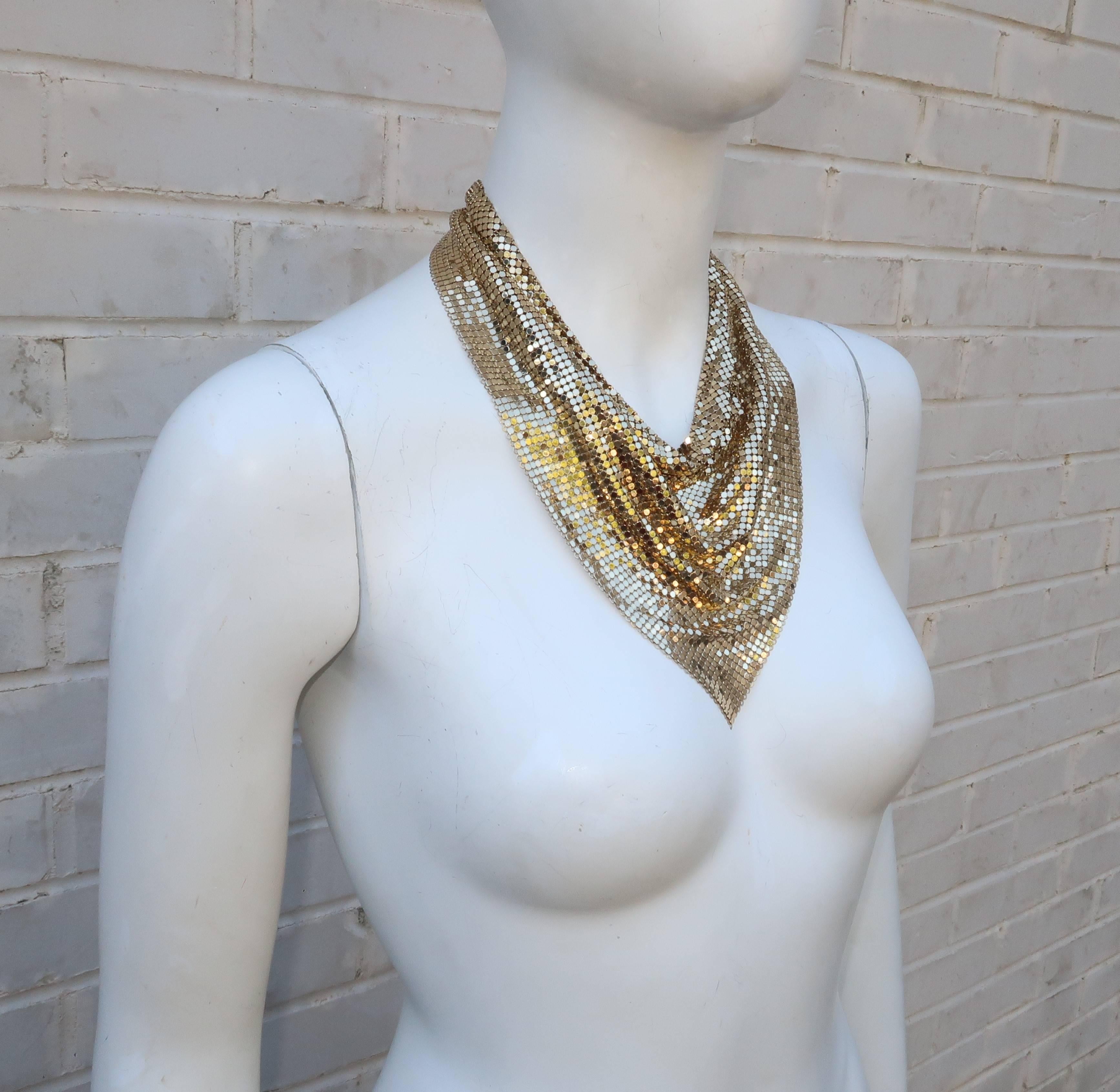whiting and davis gold mesh bib necklace