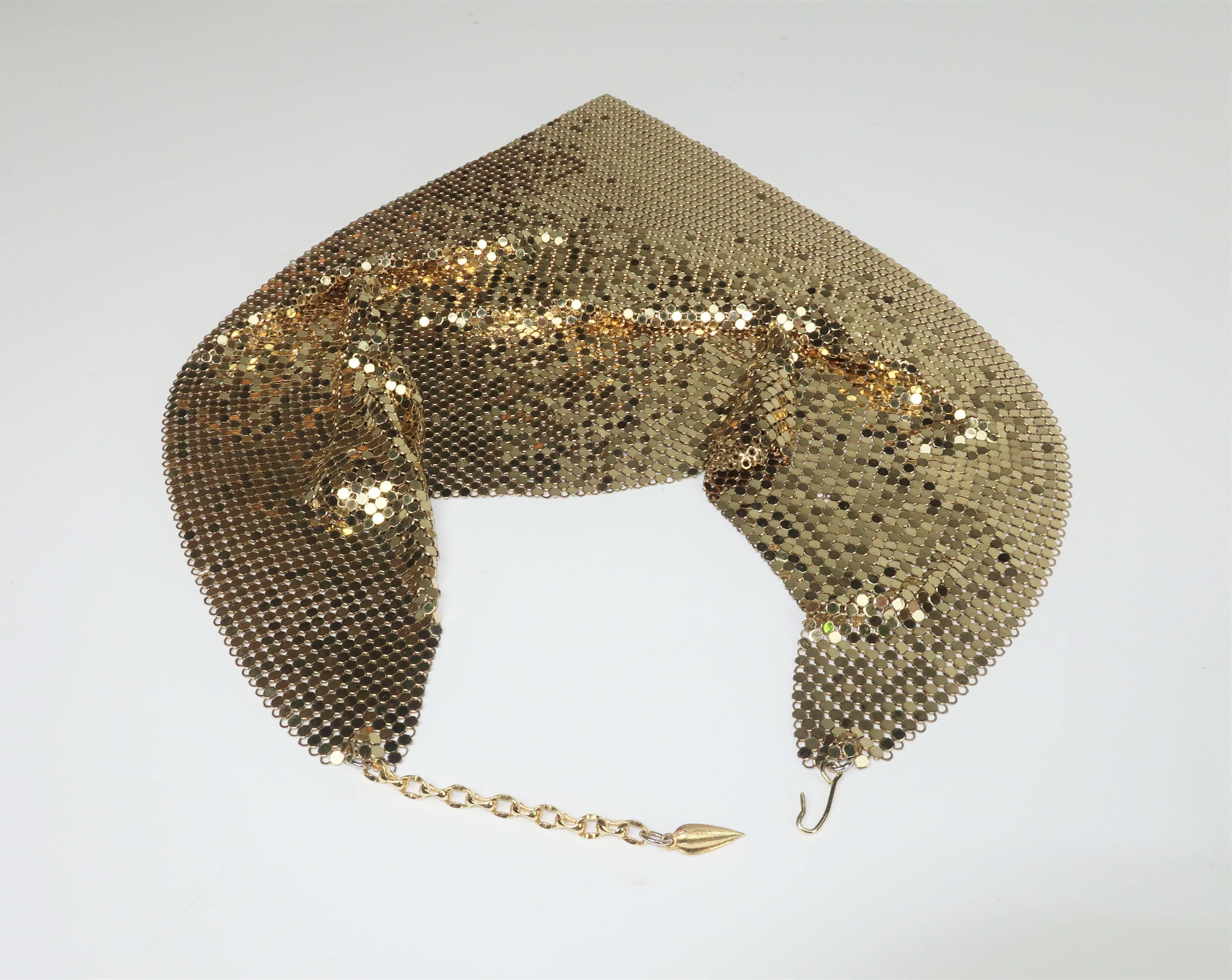 Art Deco Disco Glam 1970's Whiting & Davis Gold Chain Mail Bib Necklace