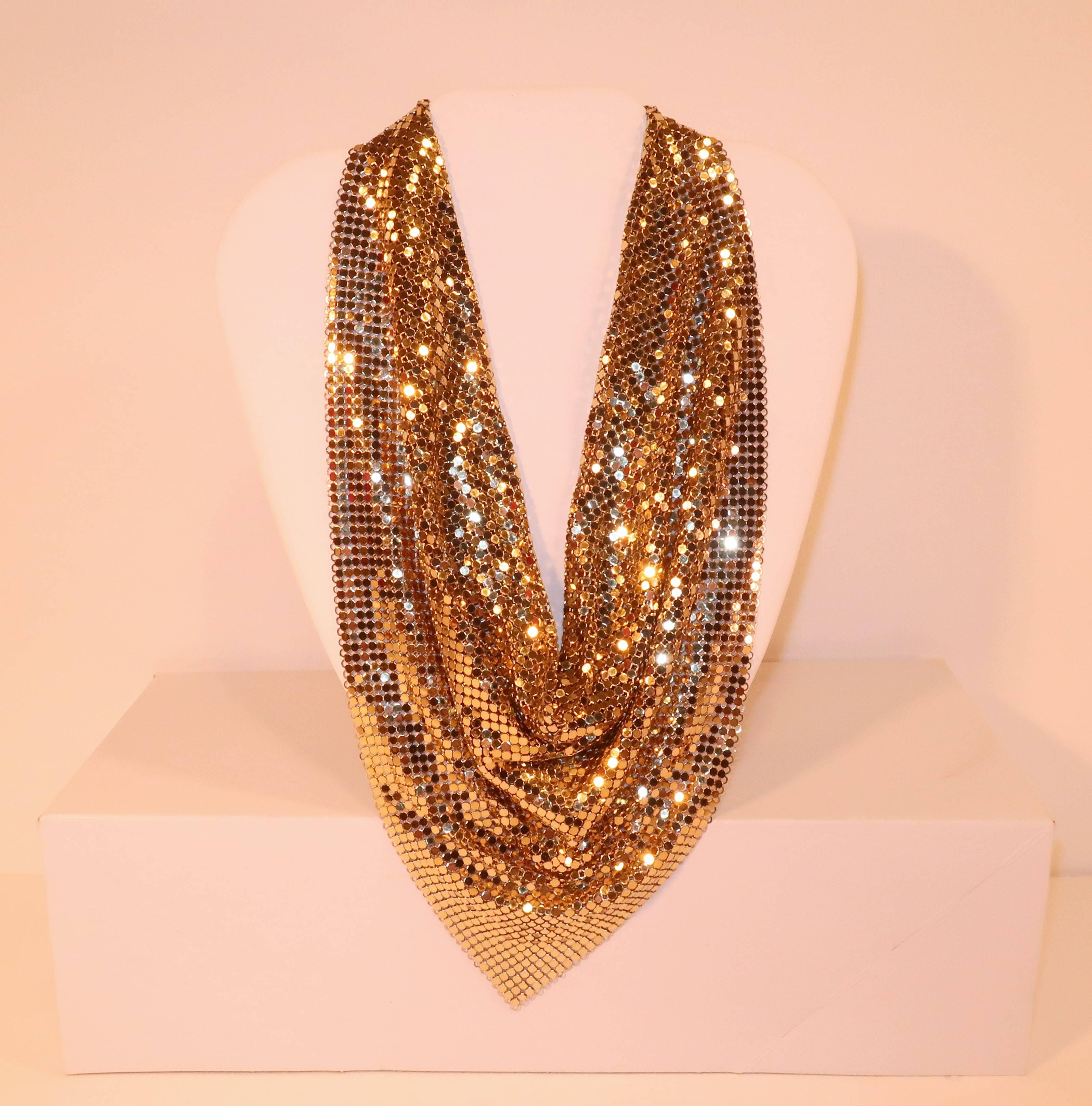 Women's Disco Glam 1970's Whiting & Davis Gold Chain Mail Bib Necklace