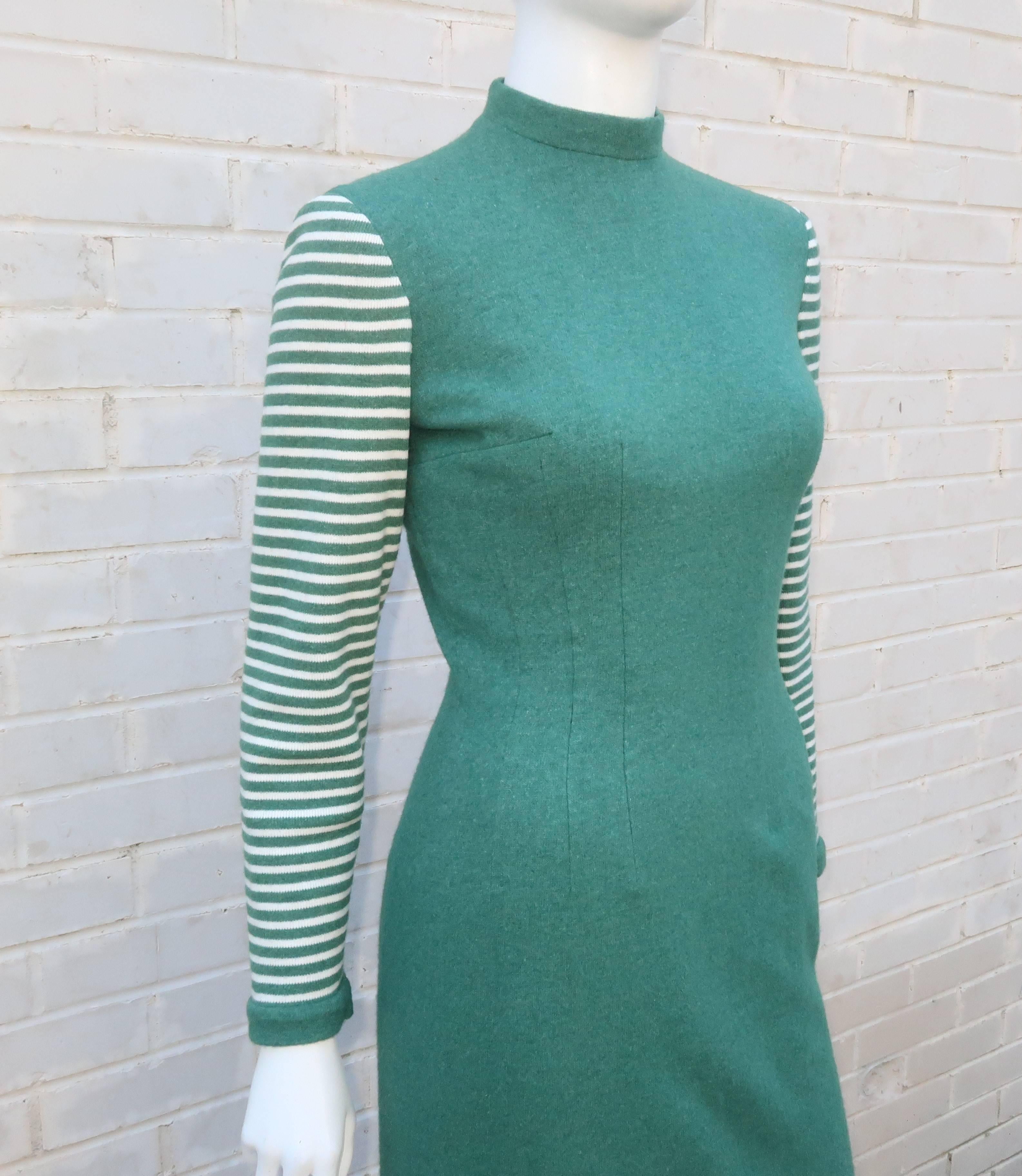 Adorable 1950's Anne Fogarty Green & White Wool Sweater Dress In Good Condition In Atlanta, GA