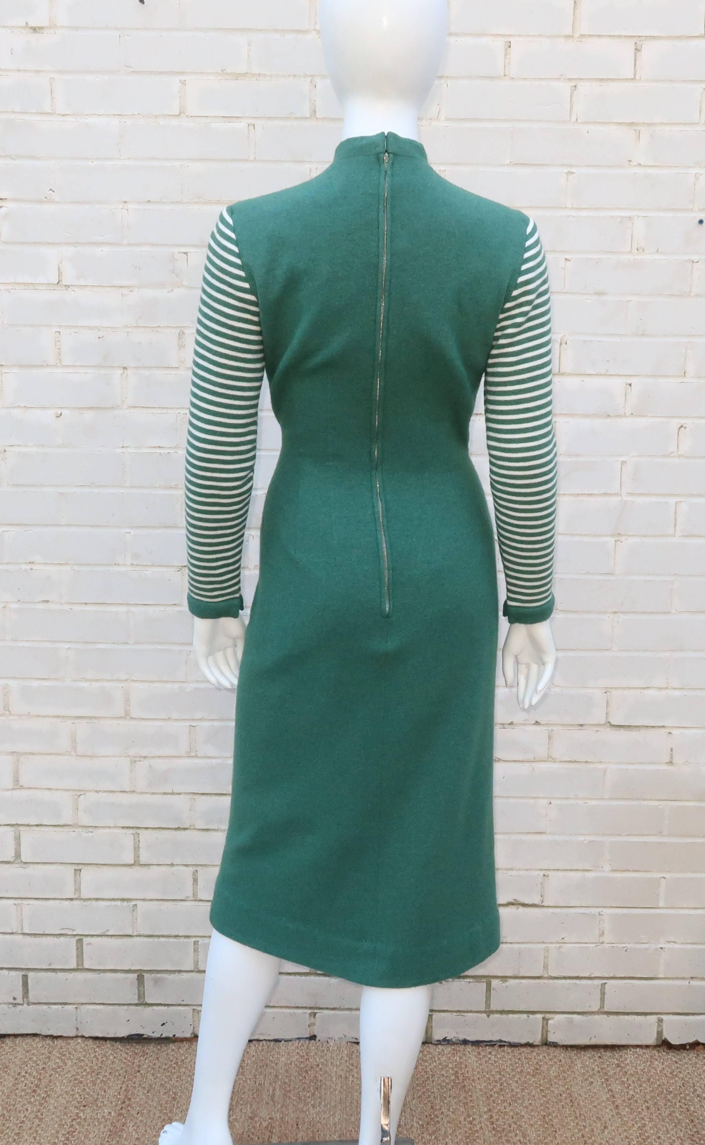 Adorable 1950's Anne Fogarty Green & White Wool Sweater Dress 1