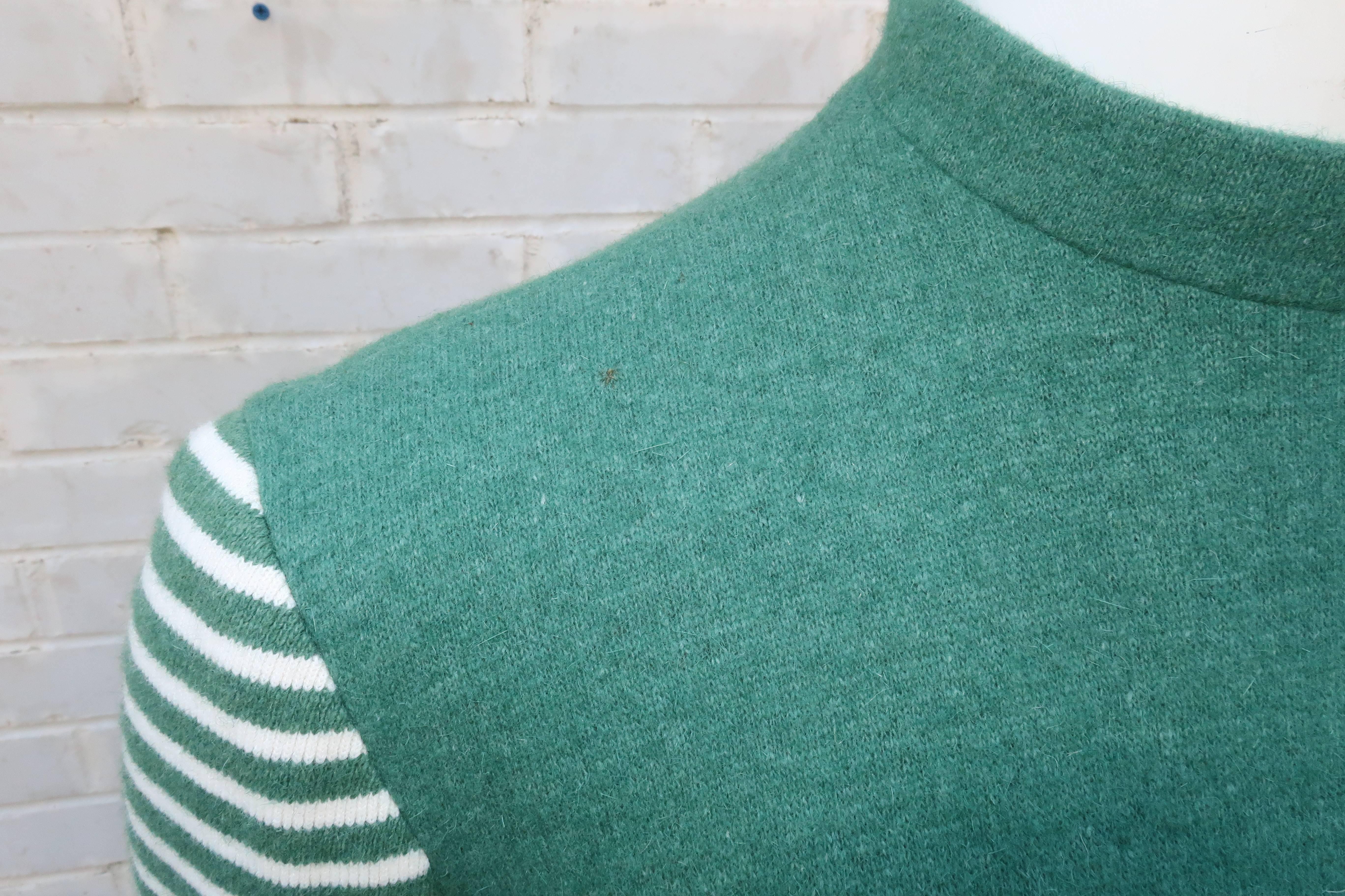 Adorable 1950's Anne Fogarty Green & White Wool Sweater Dress 2