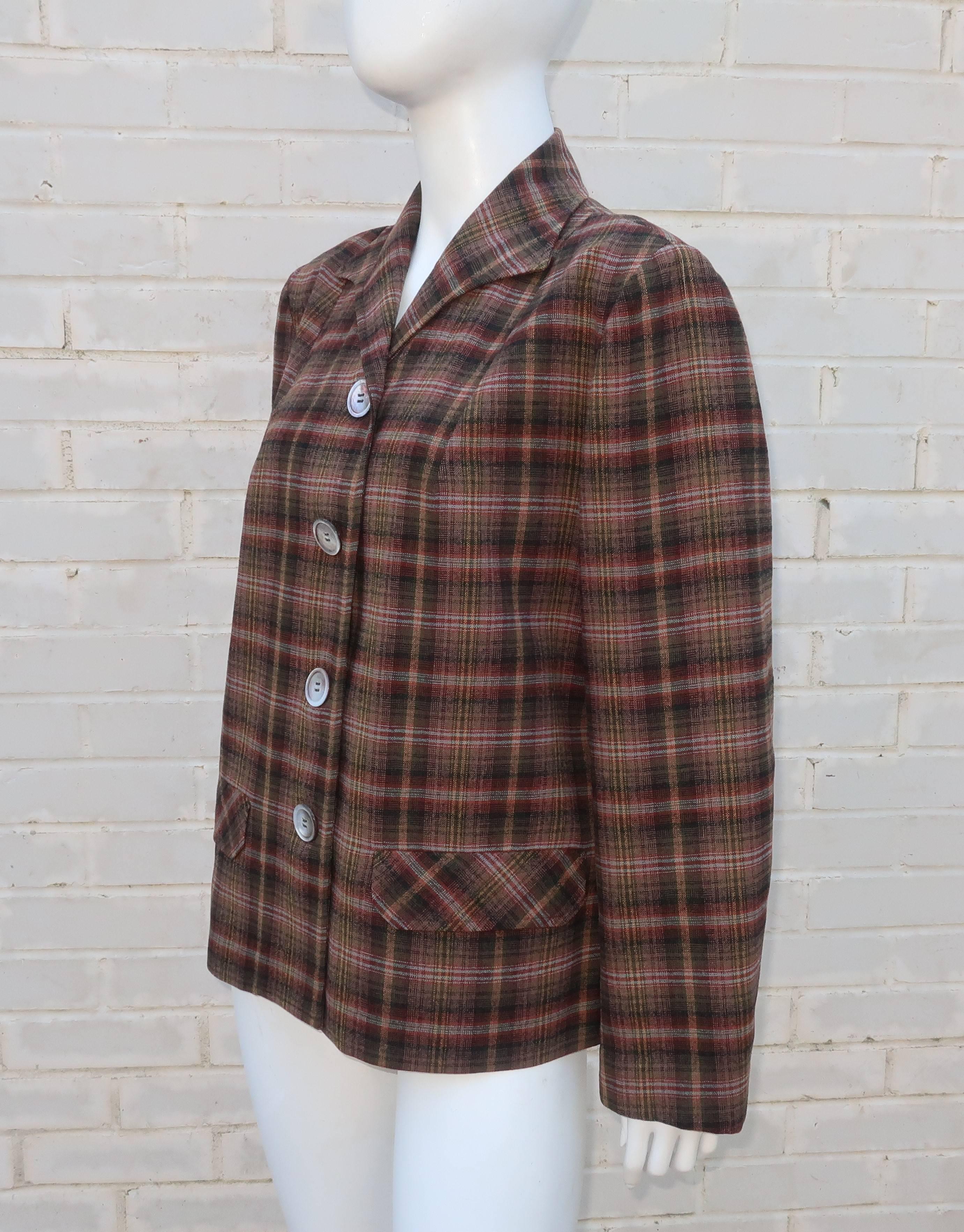 Black Classic C.1950 Pendleton '49er Plaid Wool Jacket