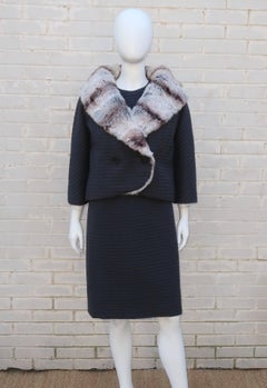 Classic C.1960 Chinchilla Fur Lined Gray Jacket & Dress Ensemble