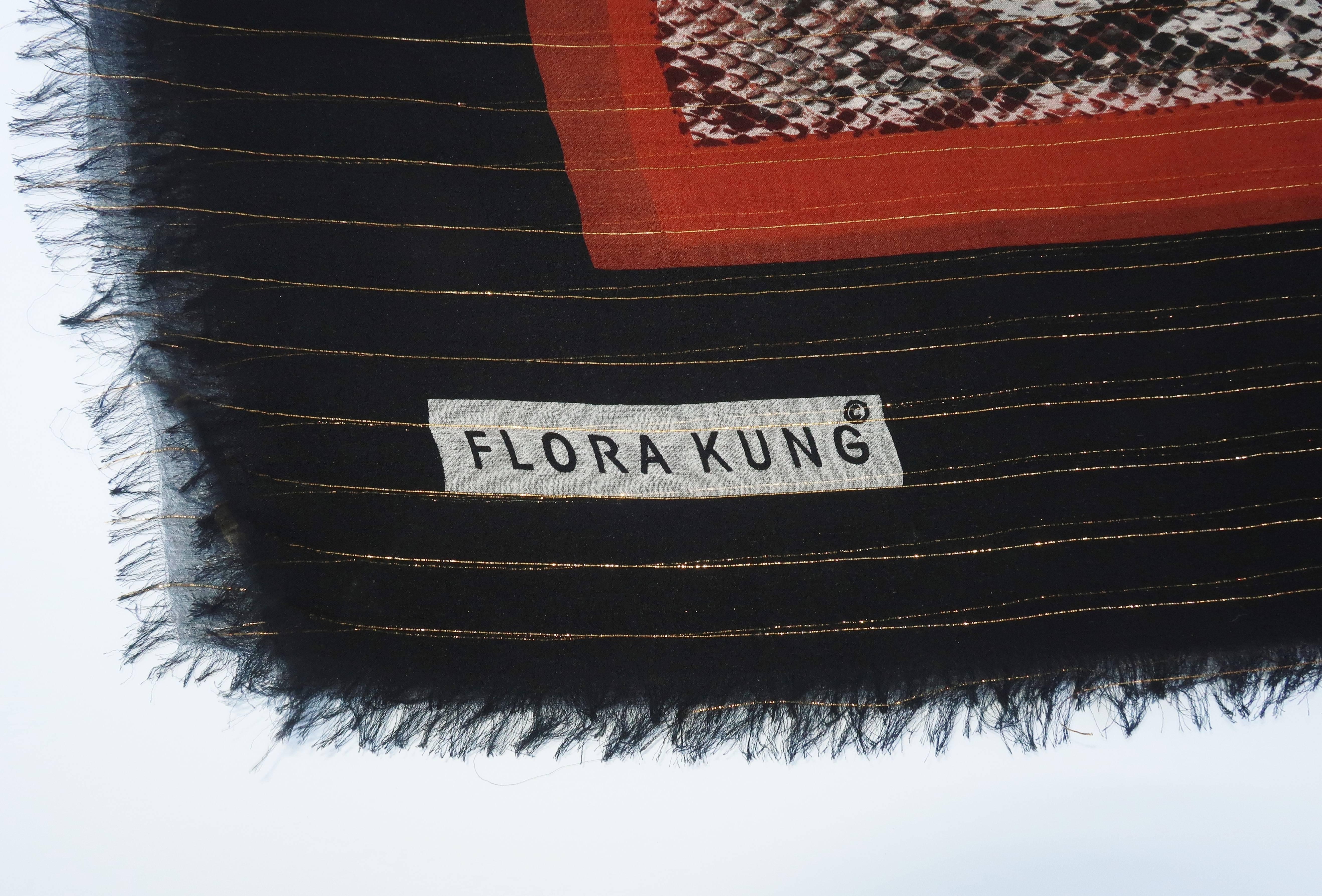 Black 1980's Flora Kung Snakeskin Look Scarf 