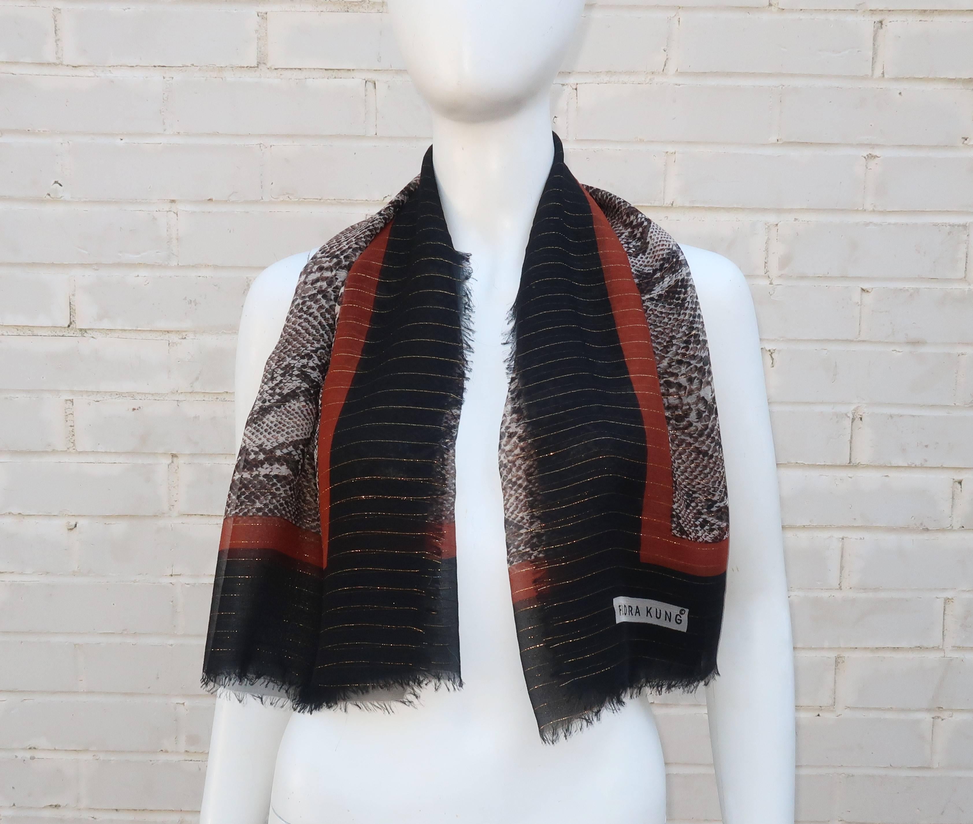 Women's 1980's Flora Kung Snakeskin Look Scarf 