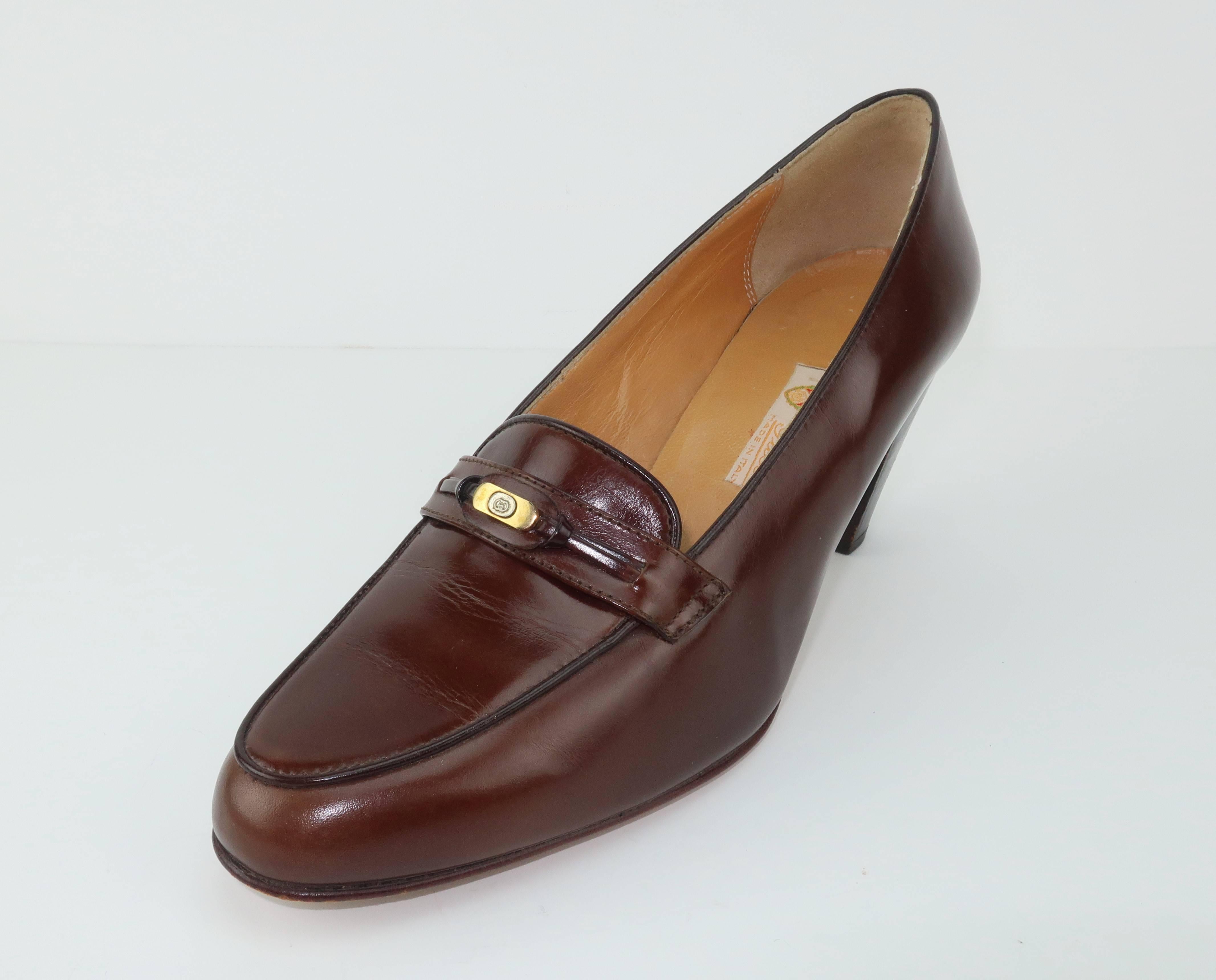 heeled loafers brown