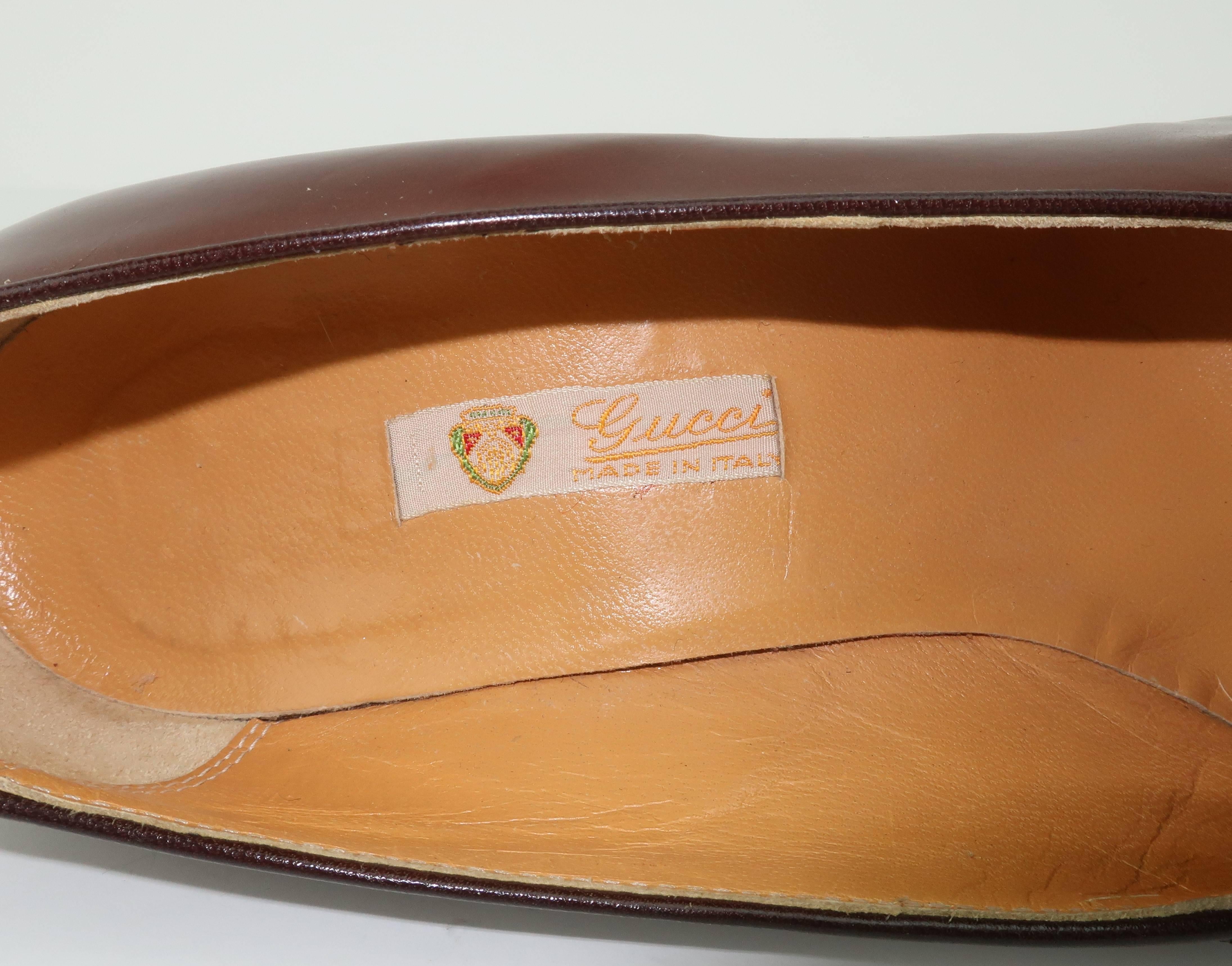 Preppy 1970's Gucci Brown Leather Heeled Loafers 37 1/2 B 2