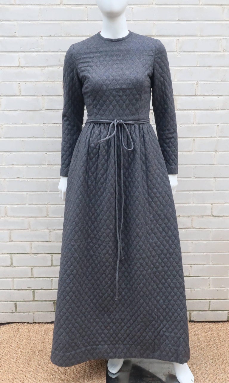 Austere C.1970 Anne Fogarty Quilted Charcoal Gray Wool Hostess Dress ...