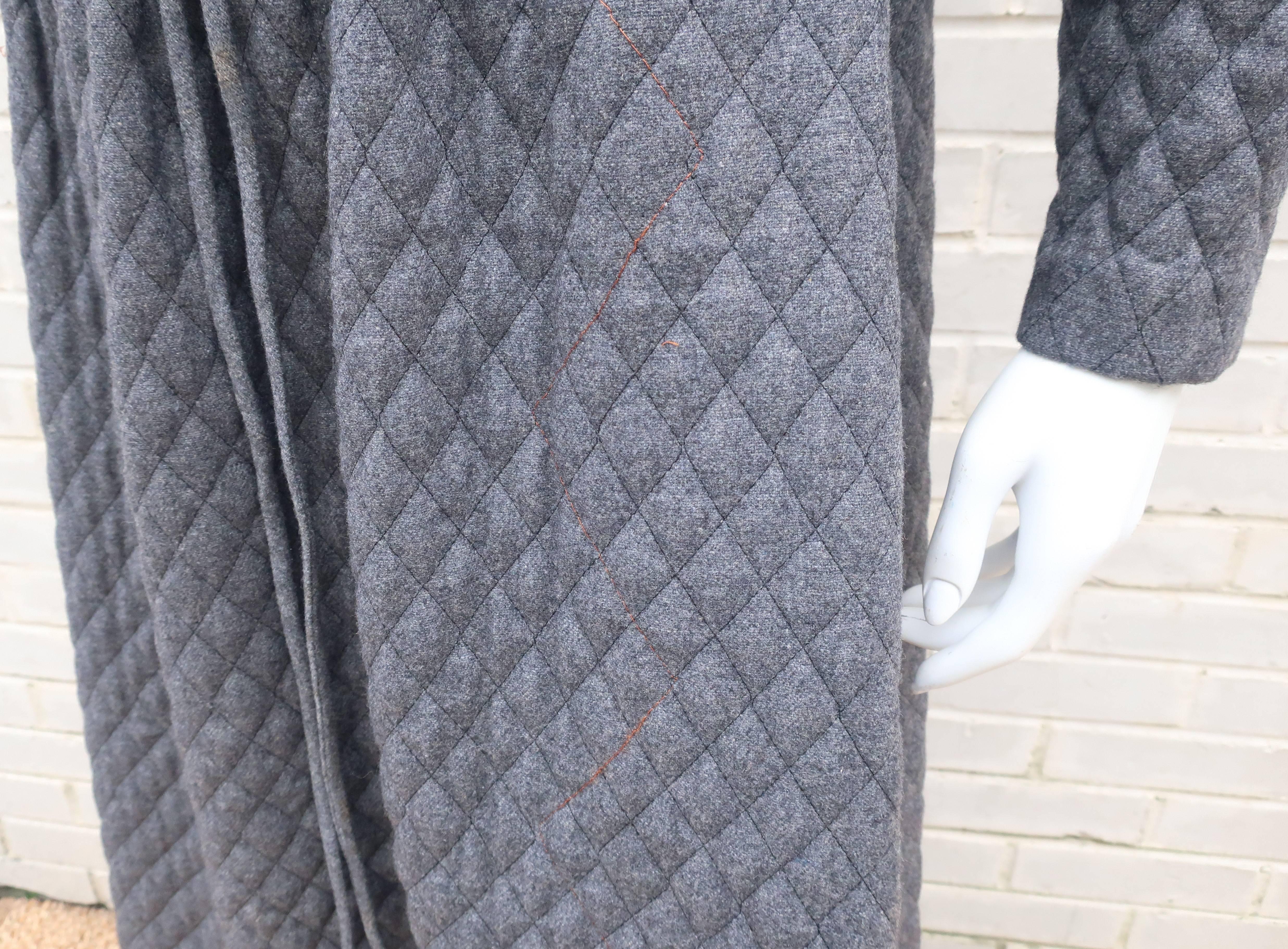 Anne Fogarty Quilted Charcoal Gray Hostess Dress, C.1970 2