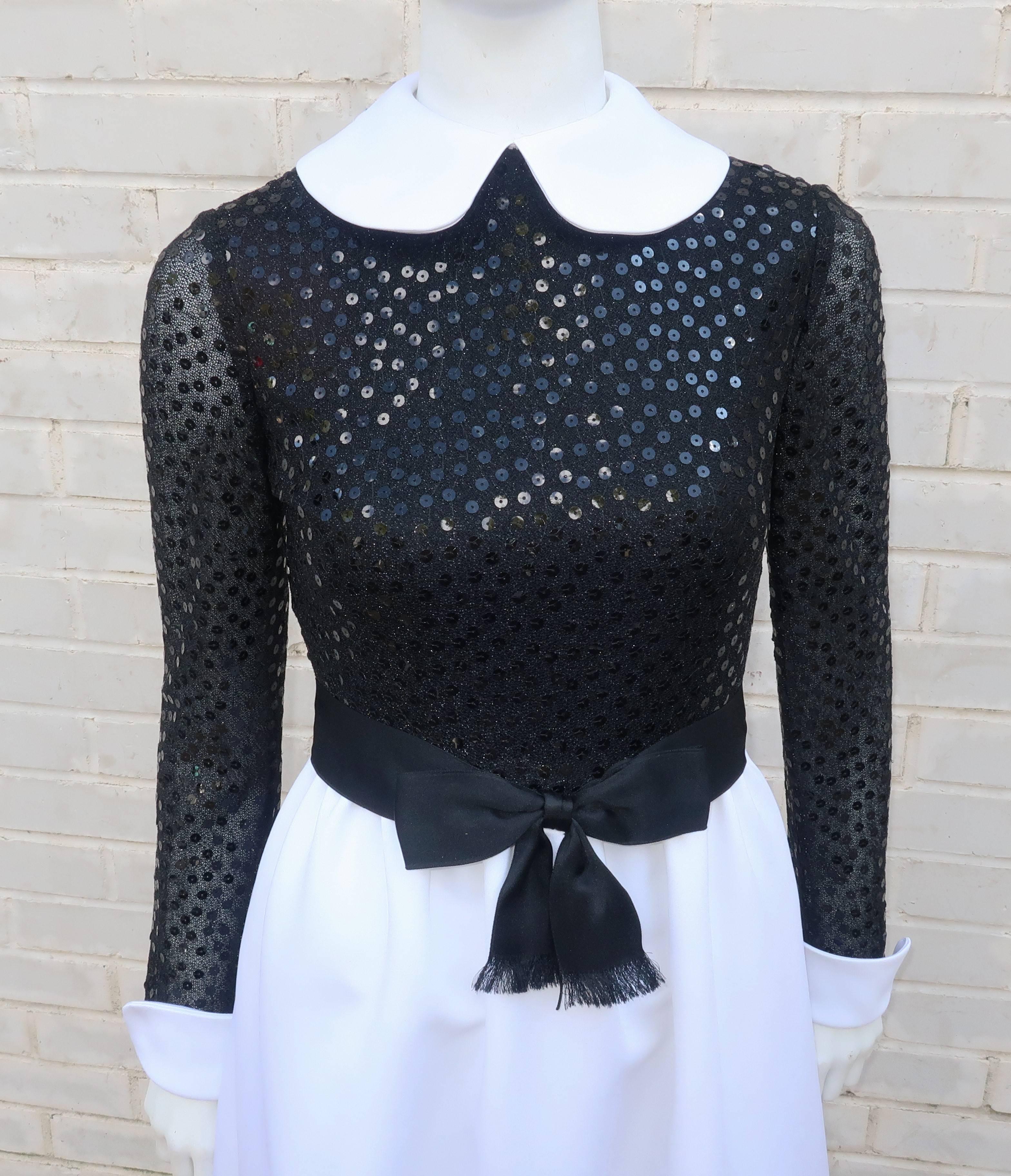 Blue Delightfully Demure 1970's Mollie Parnis Black Sequin Evening Gown