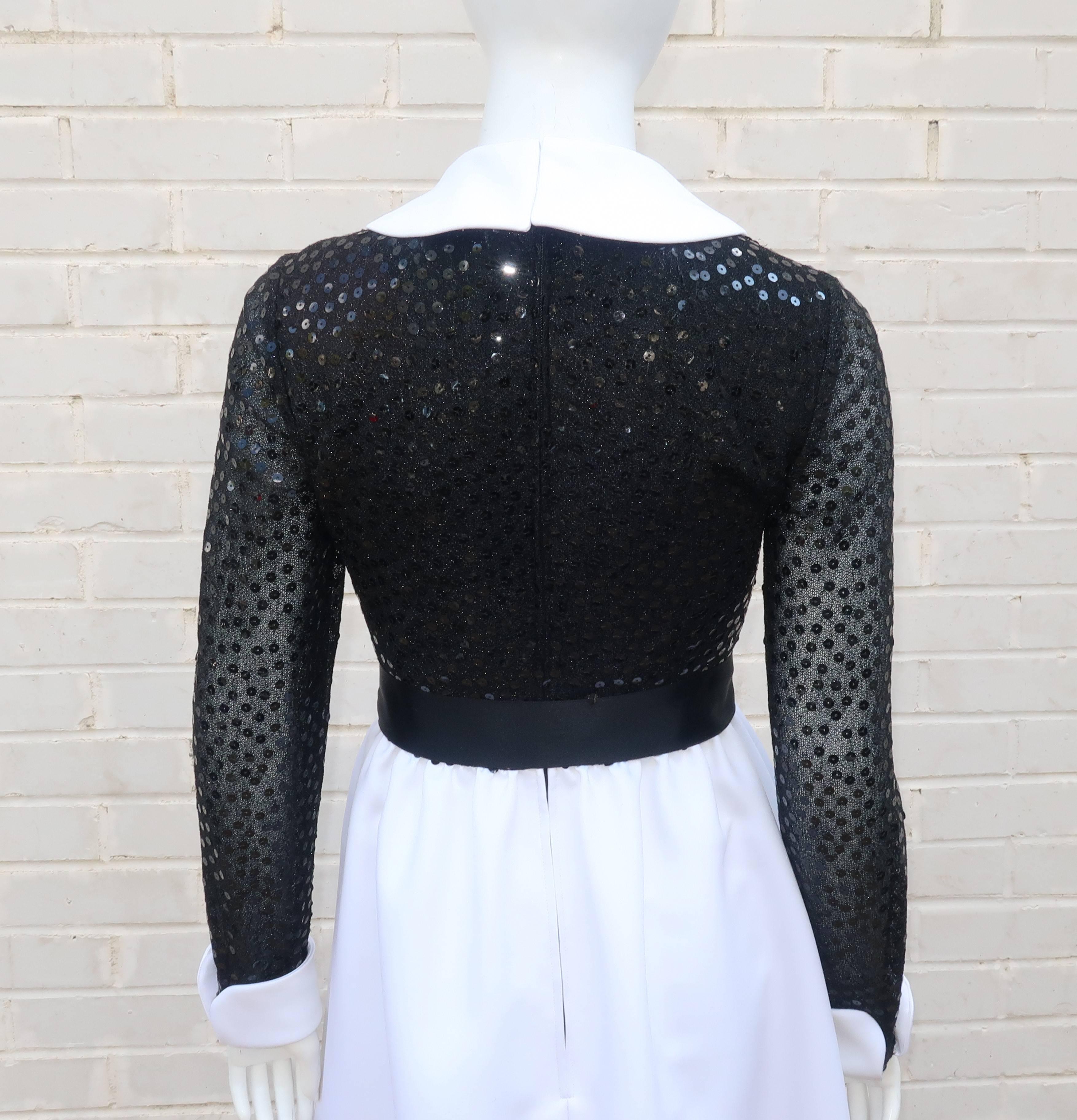 Delightfully Demure 1970's Mollie Parnis Black Sequin Evening Gown 2