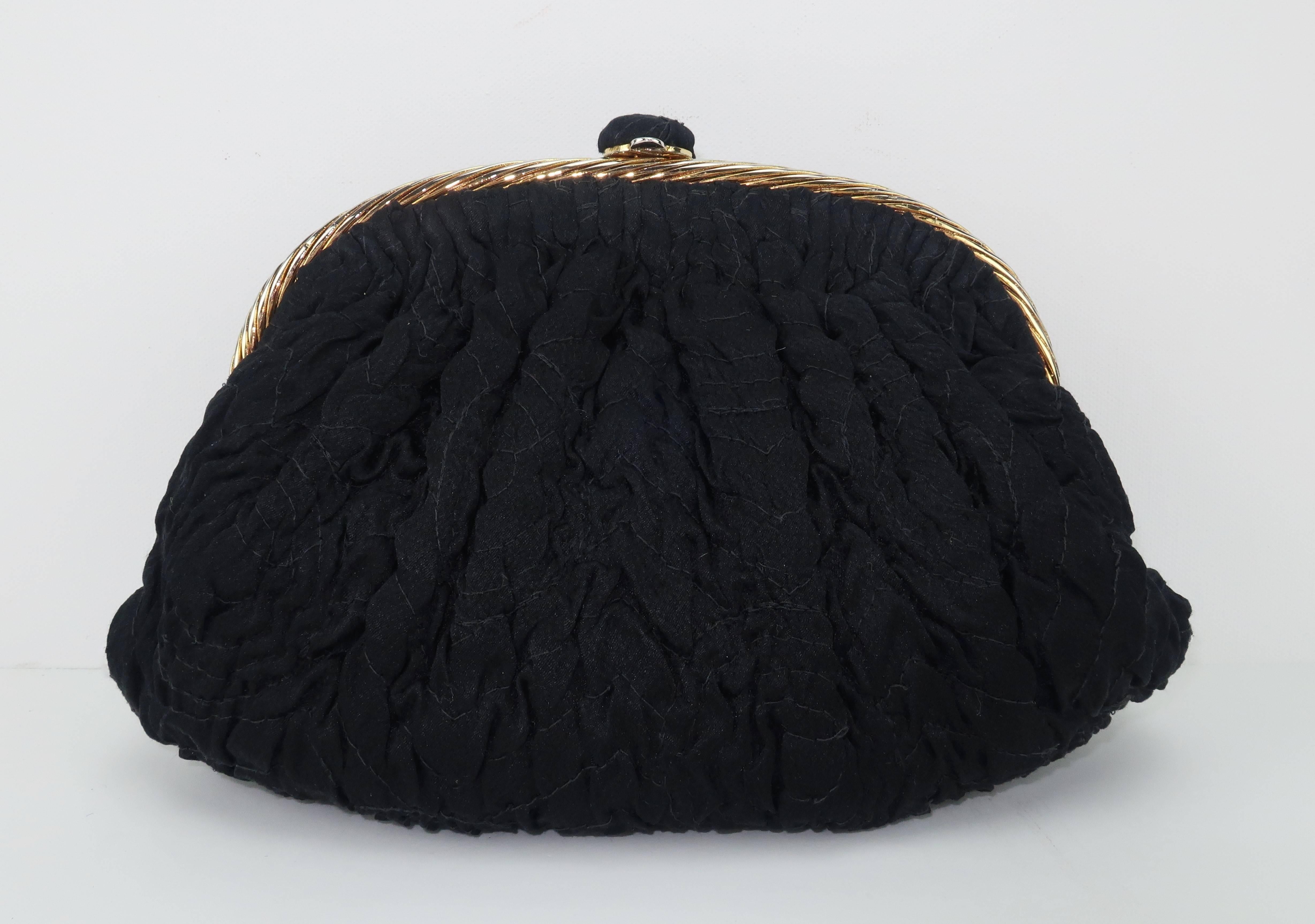 Women's 1990's Frances Patiky Stein Black Silk & Leather Evening Handbag