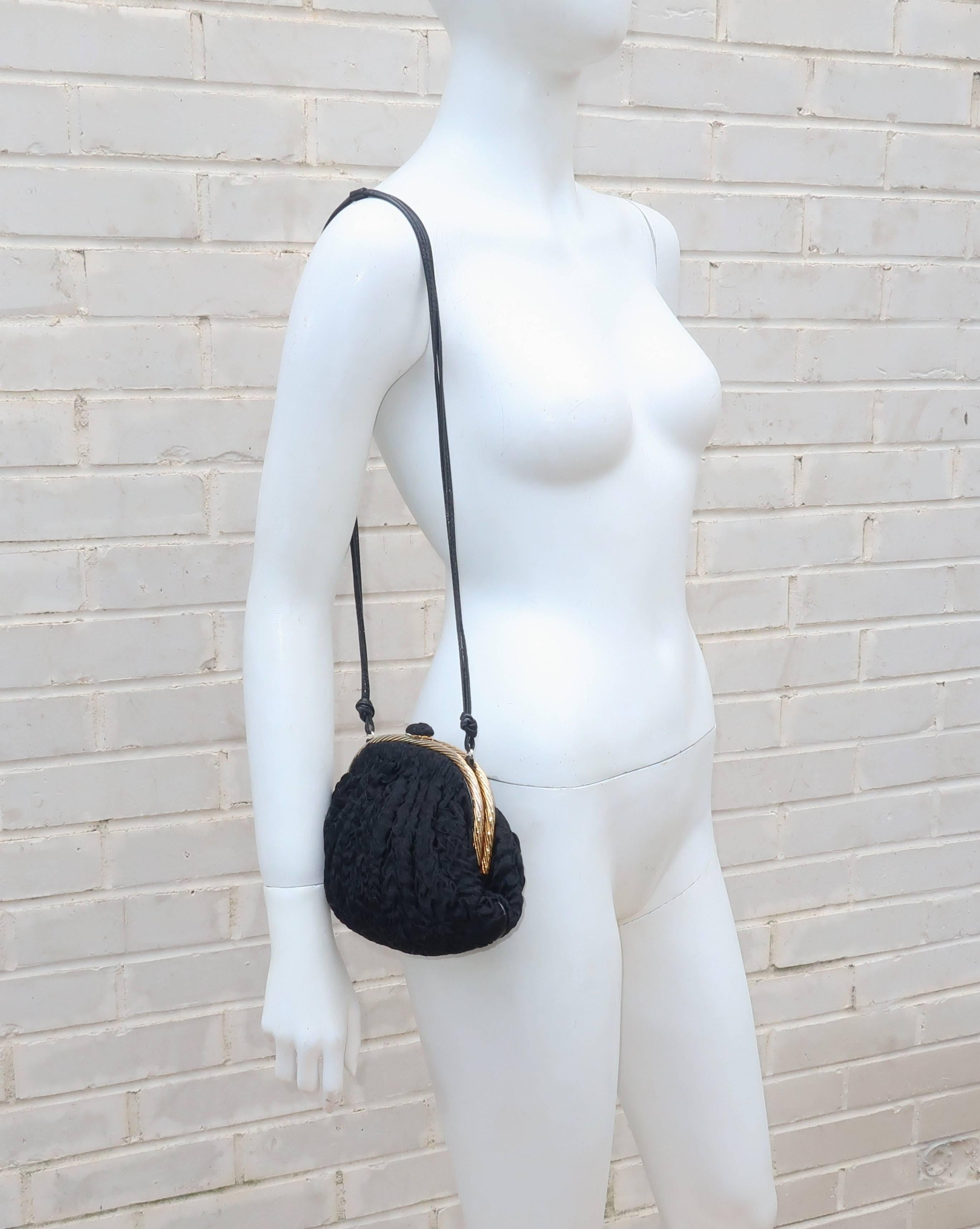 1990's Frances Patiky Stein Black Silk & Leather Evening Handbag 3