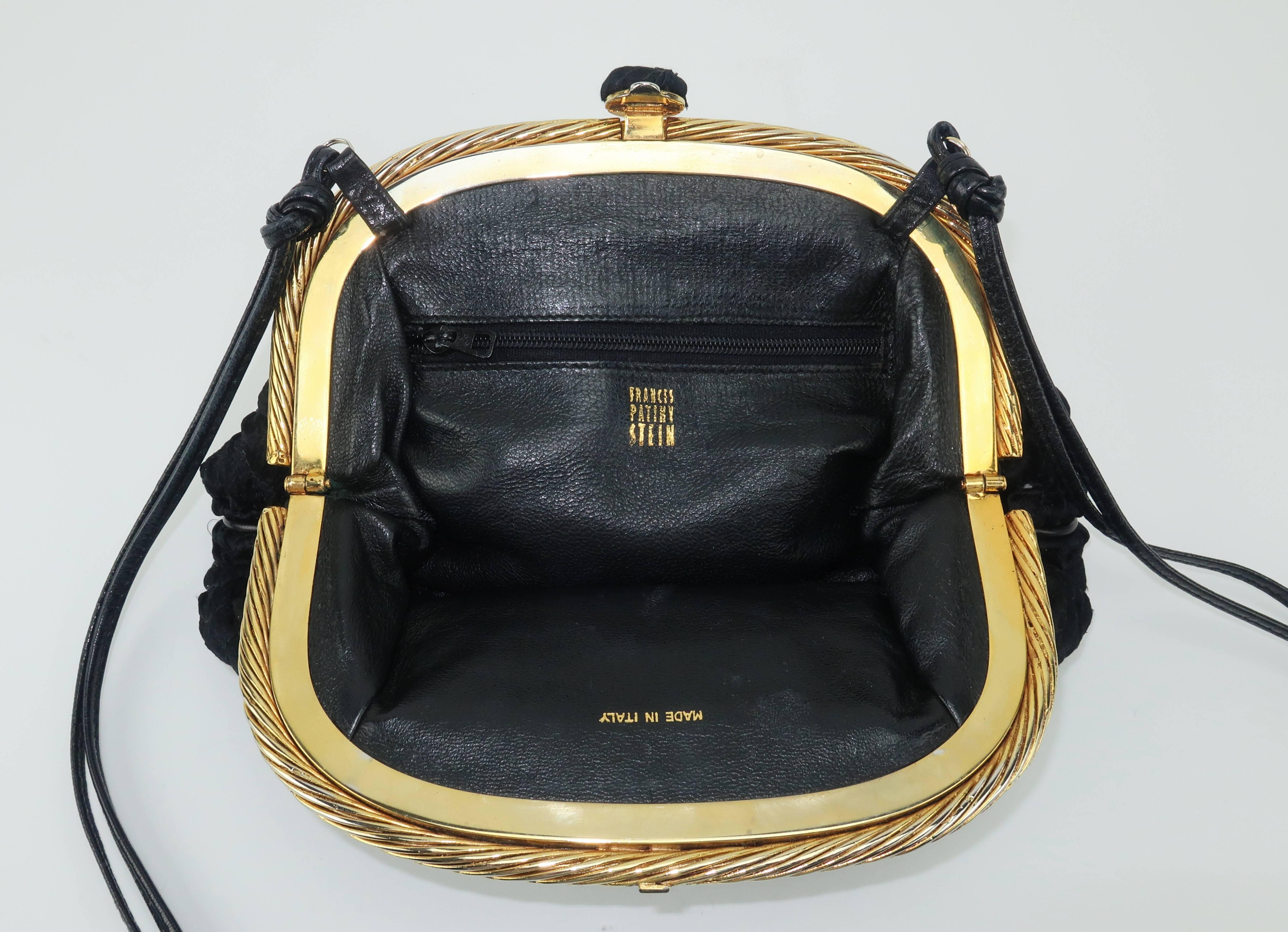 1990's Frances Patiky Stein Black Silk & Leather Evening Handbag 4