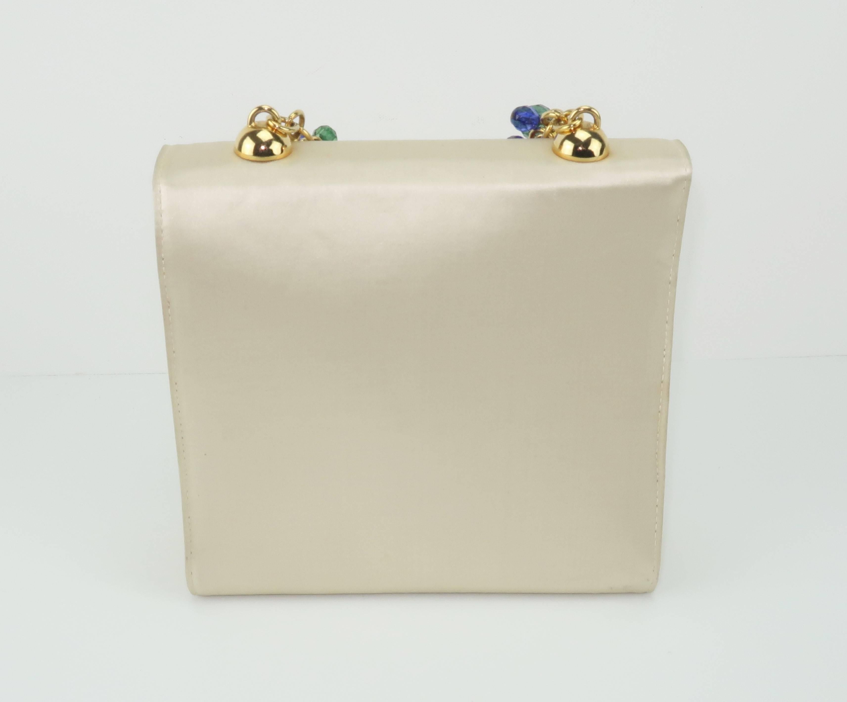 Italian 1980's Neiman Marcus Satin Handbag With Bejeweled Handle 2