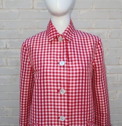 1990's Ralph Lauren Collection Silk Red & White Gingham Trench Coat