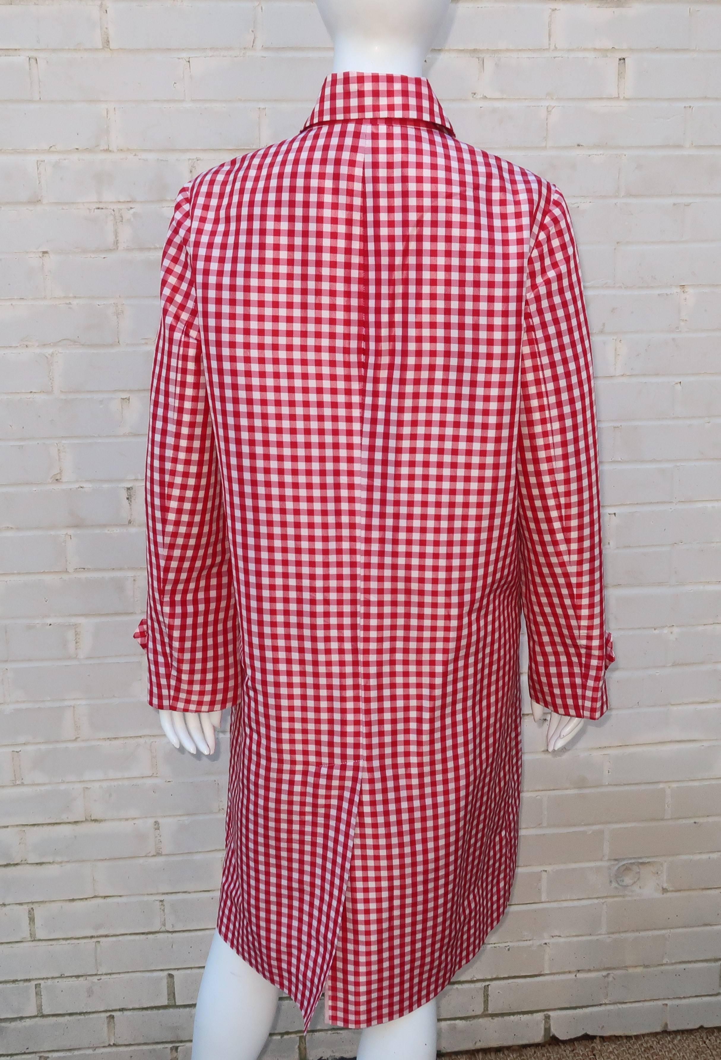 1990's Ralph Lauren Collection Silk Red & White Gingham Trench Coat 1