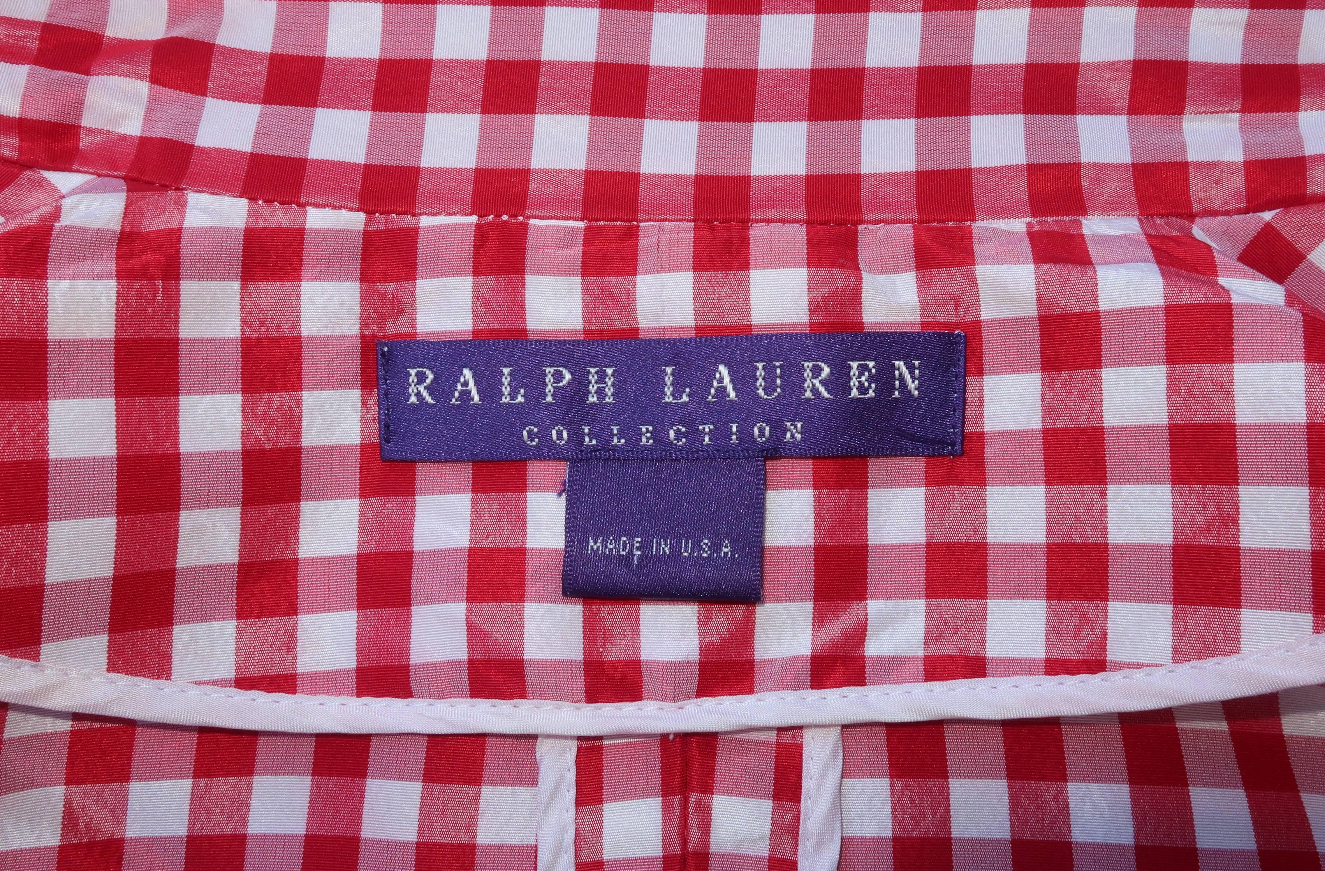 1990's Ralph Lauren Collection Silk Red & White Gingham Trench Coat 4