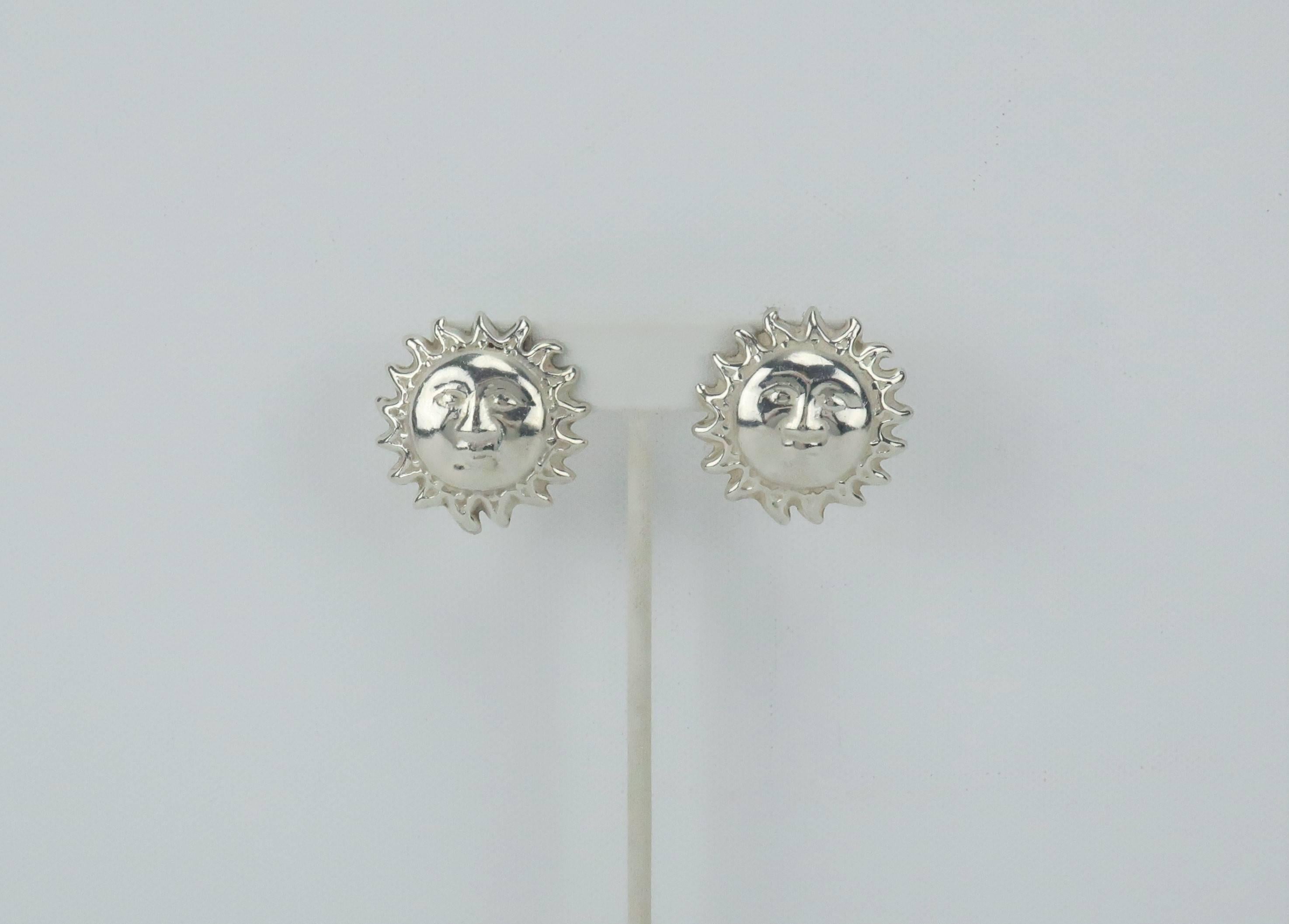 Artisan Vintage Mexican Sterling Silver Sun Earrings